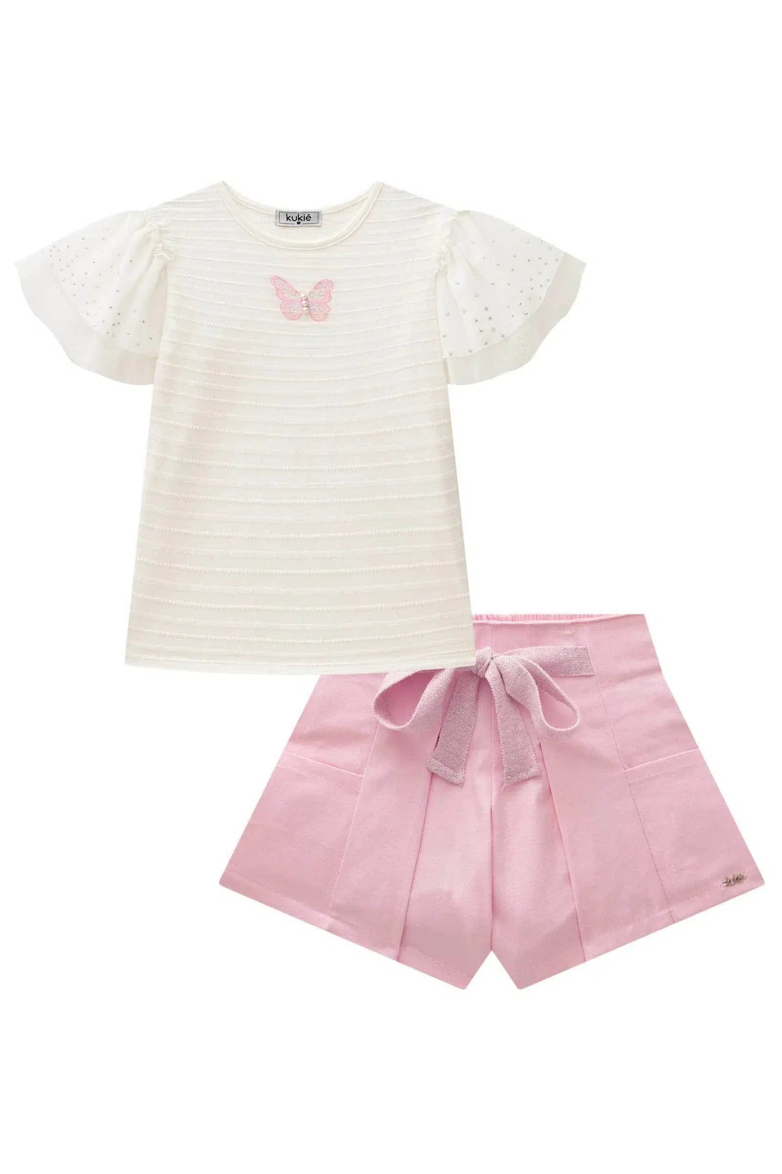 Conjunto de Blusa em Cotton e Shorts em Sarja Ônix com Elastano 77989 Kukiê