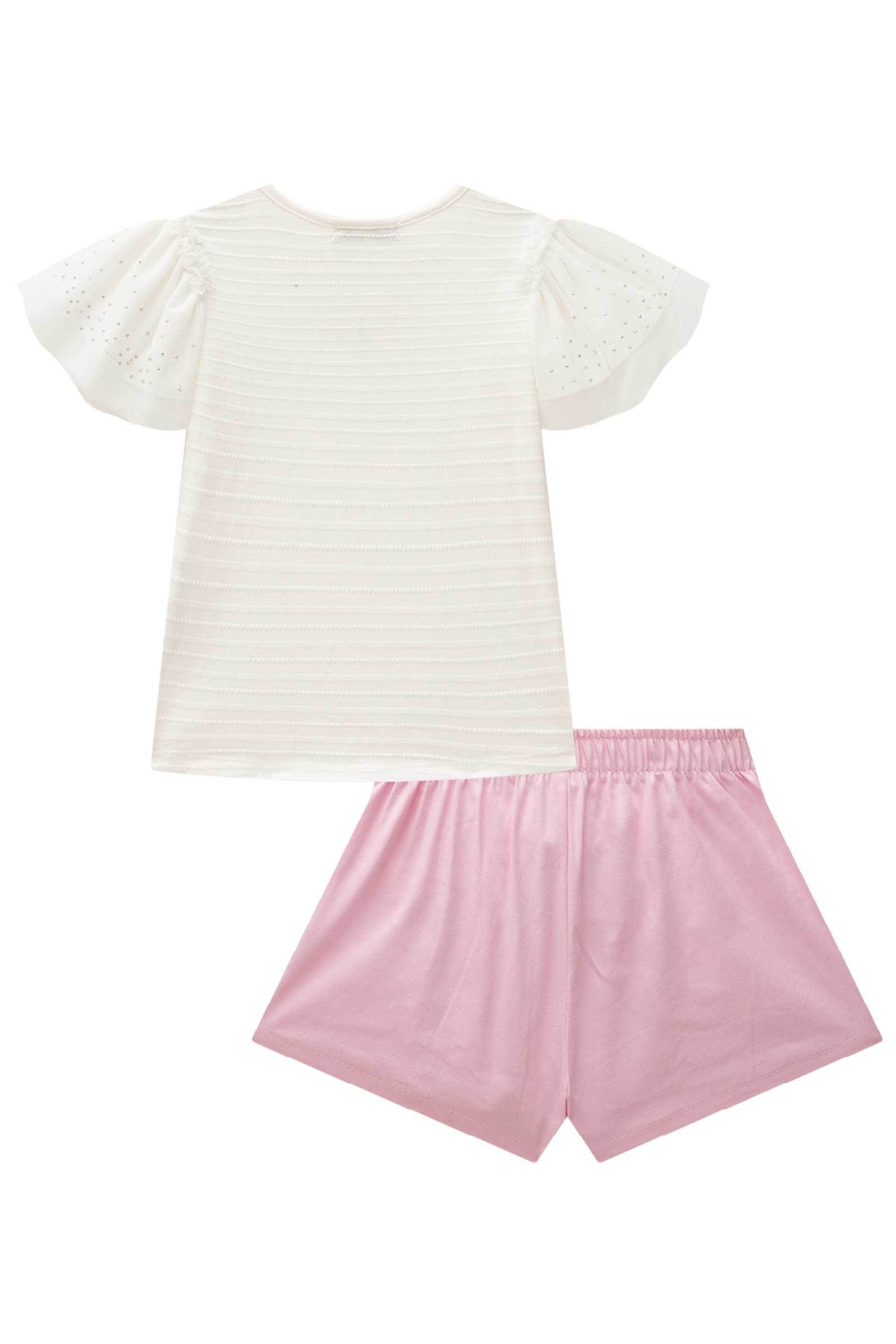 Conjunto de Blusa em Cotton e Shorts em Sarja Ônix com Elastano 77989 Kukiê