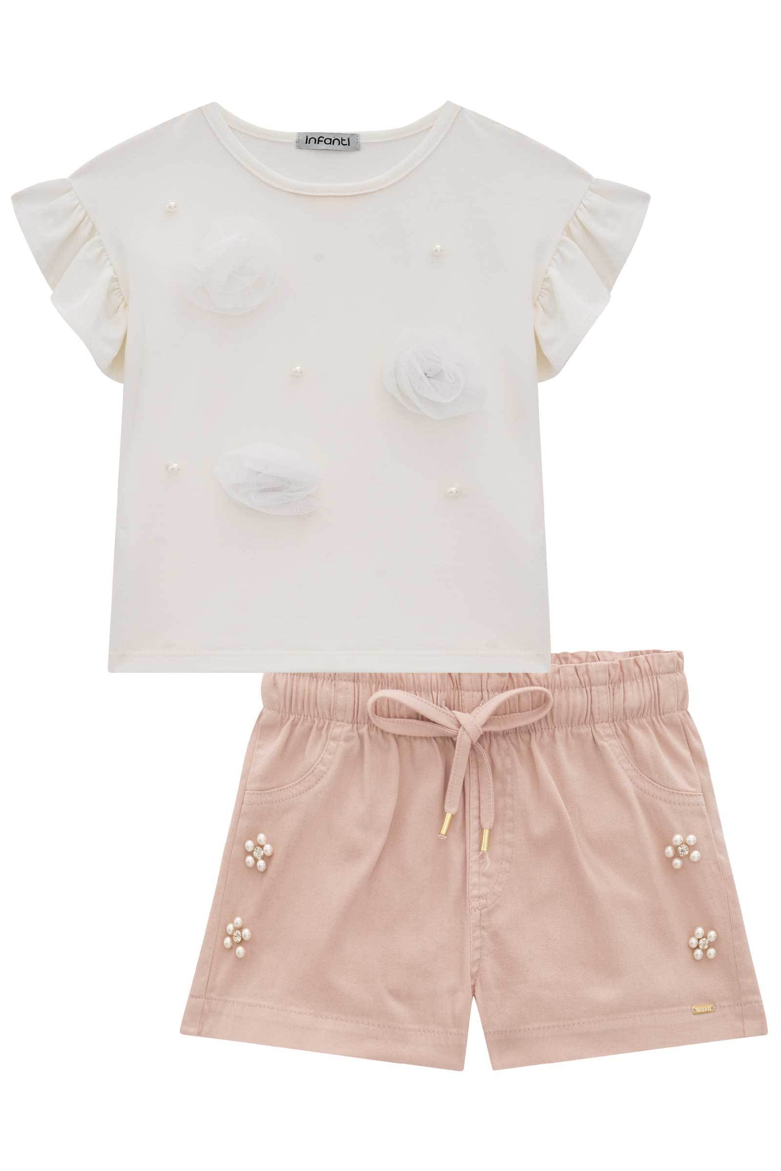 Conjunto de Blusa em Cotton e Shorts em Sarja Onix com Elastano 78505 Infanti