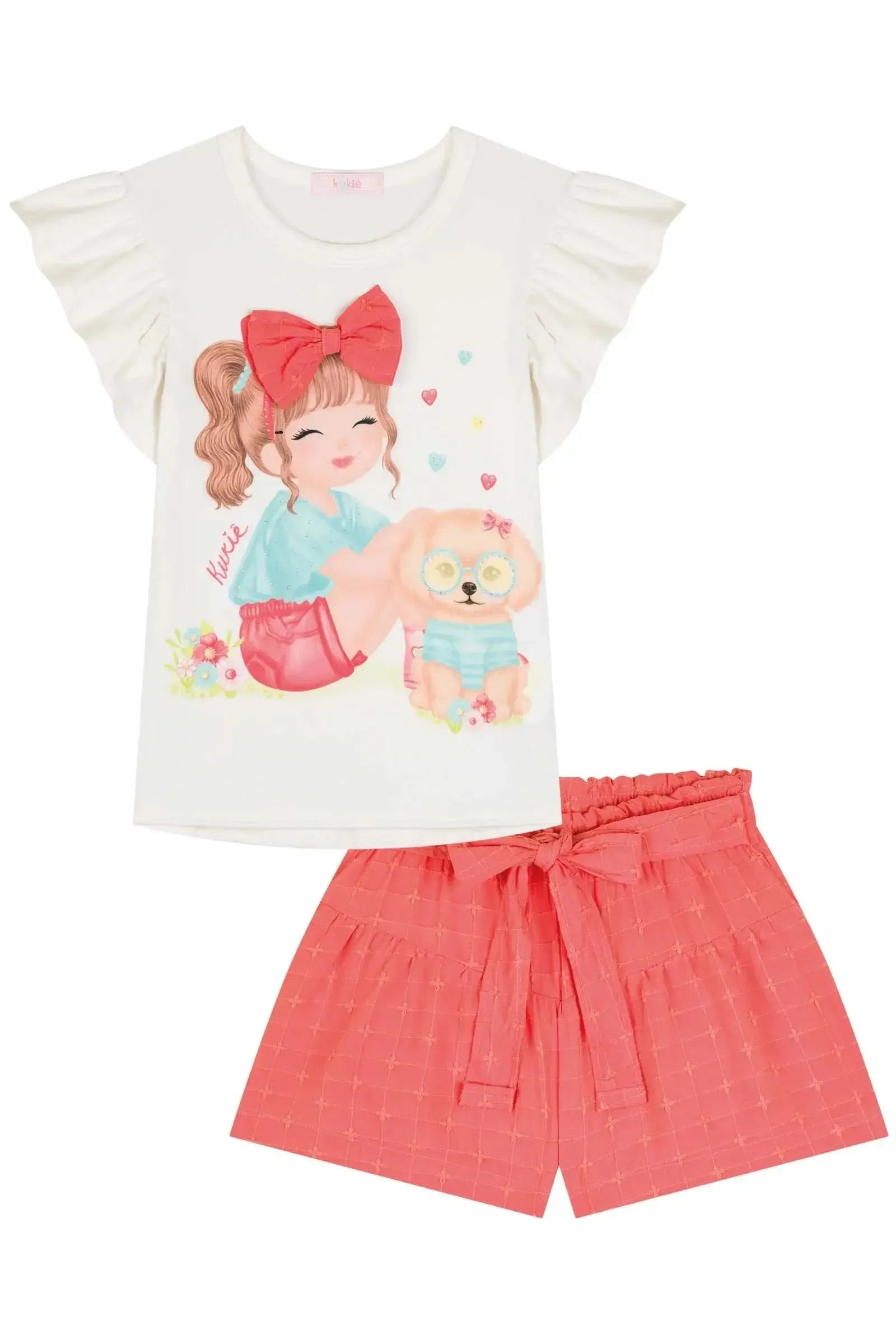 Conjunto de Blusa em Cotton e Shorts em Tricoline Bordado 85249 Kukiê Infantil Menina