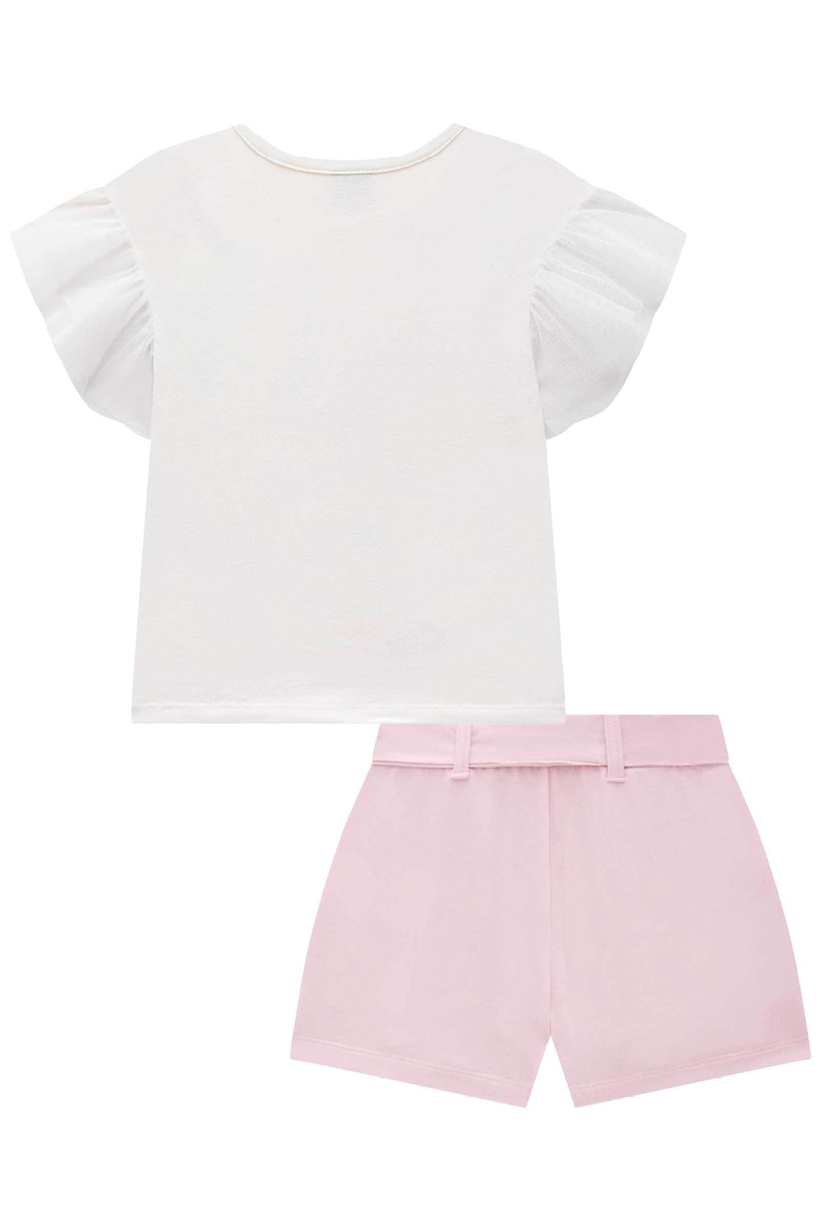 Conjunto de Blusa em Cotton e Tule com Shorts em Molevisco 74789 Infanti