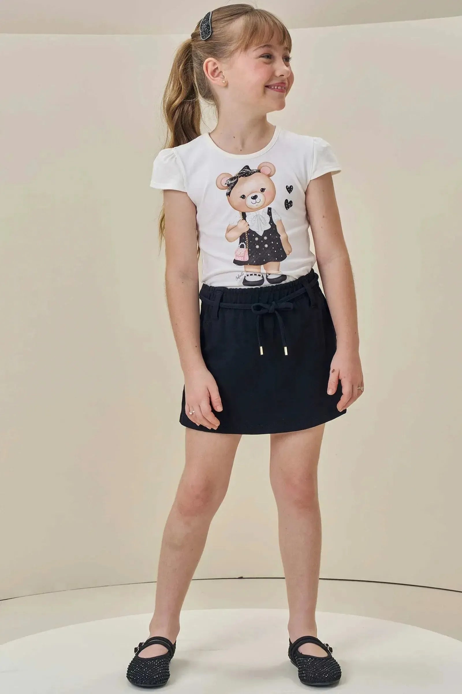 Conjunto de Blusa em Cotton e Tule e Short Saia em Molevisco 85766 Infanti Infantil Menina