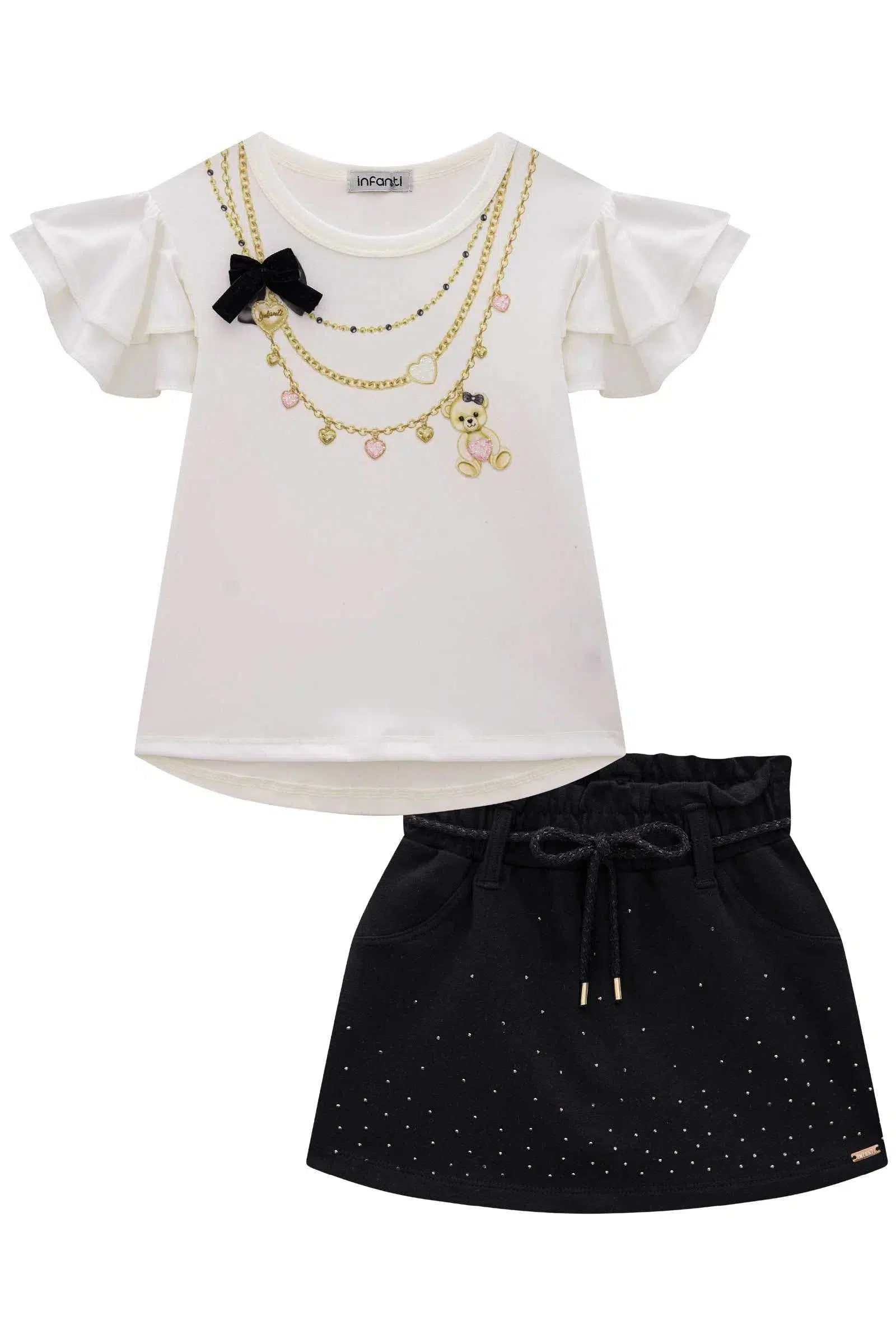 Conjunto Infantil de Blusa em Cotton e Viscose e Short Saia em Molecotton 81529 Infanti