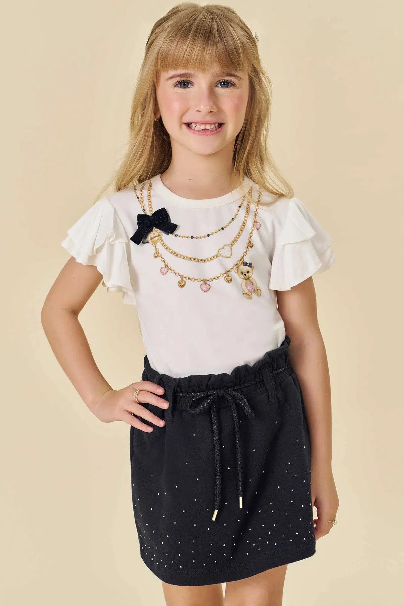 Conjunto Infantil de Blusa em Cotton e Viscose e Short Saia em Molecotton 81529 Infanti