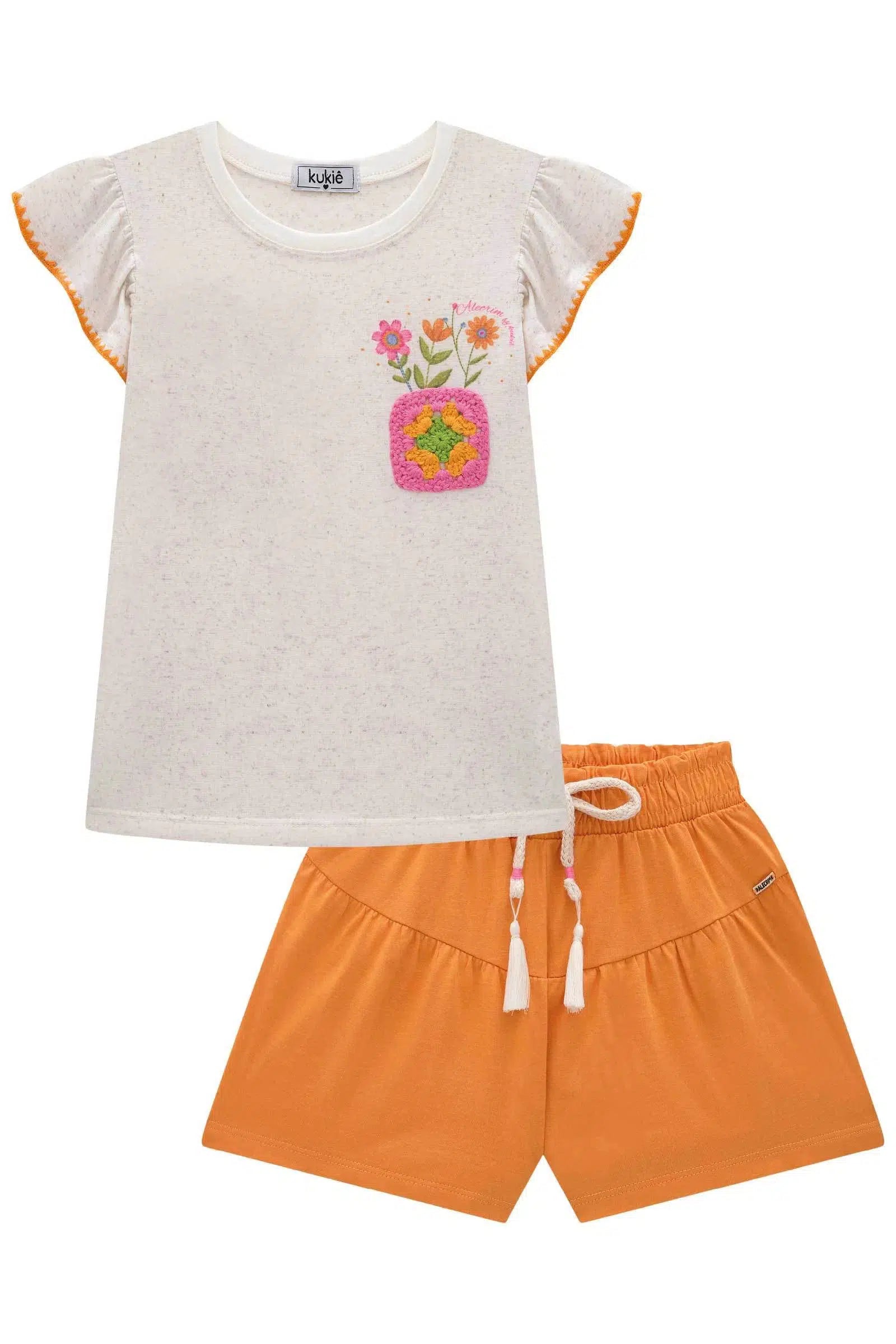 Conjunto de Blusa em Cotton Linho de Shorts em Meia Malha 77514 Kukiê