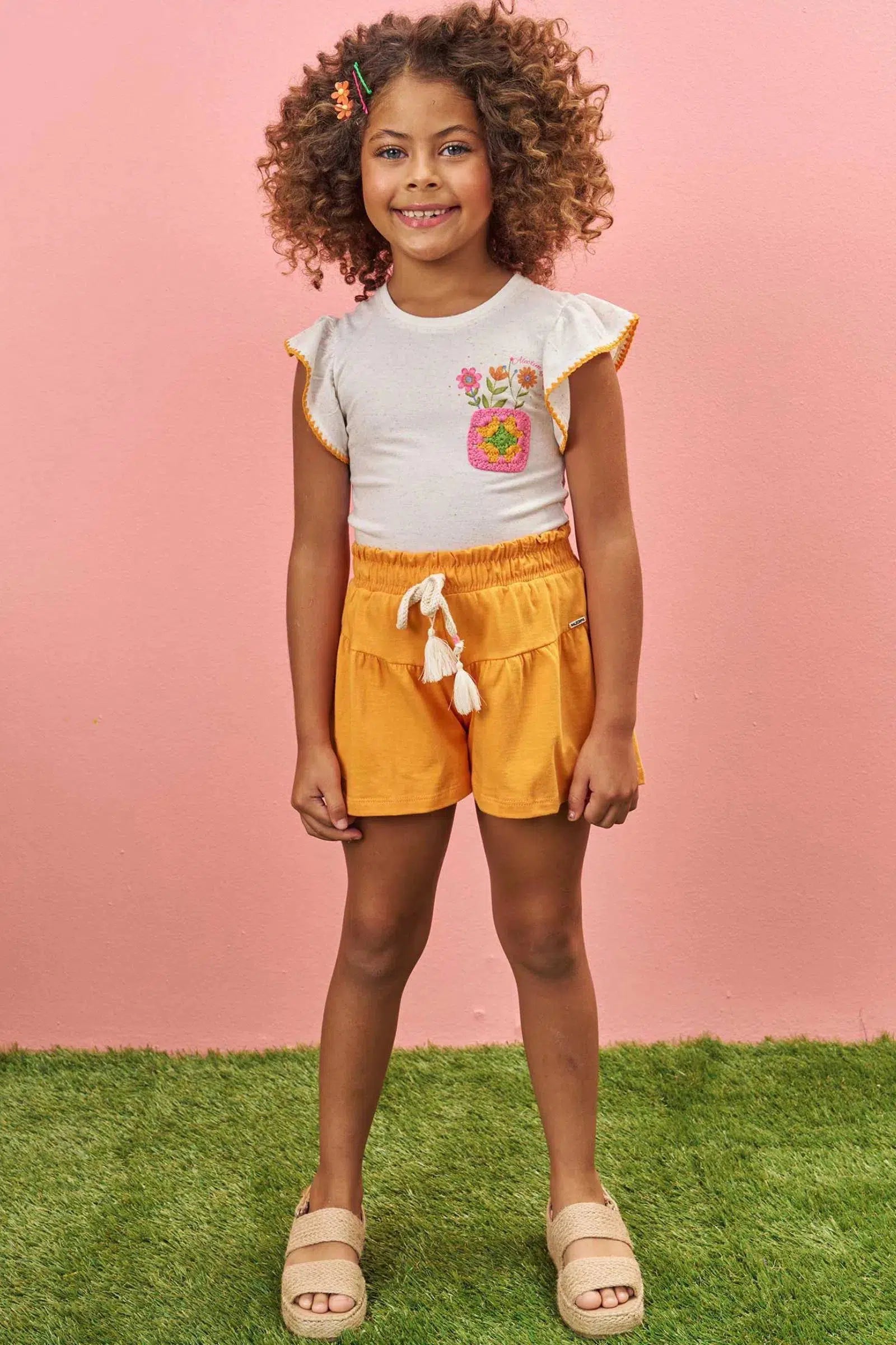 Conjunto de Blusa em Cotton Linho de Shorts em Meia Malha 77514 Kukiê