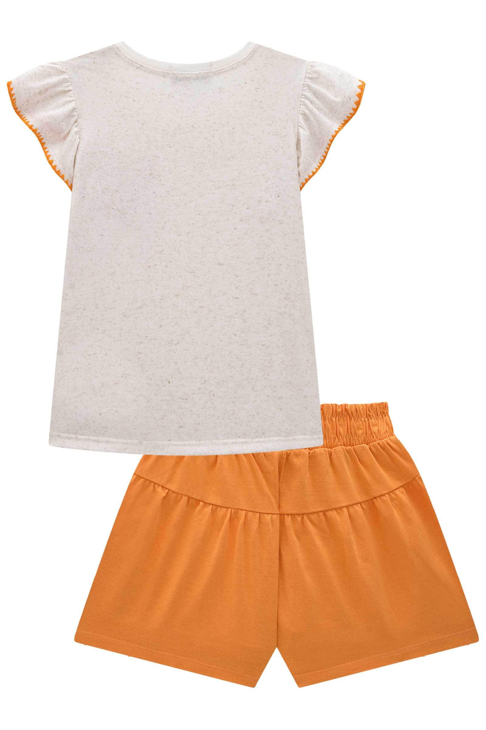 Conjunto de Blusa em Cotton Linho de Shorts em Meia Malha 77514 Kukiê