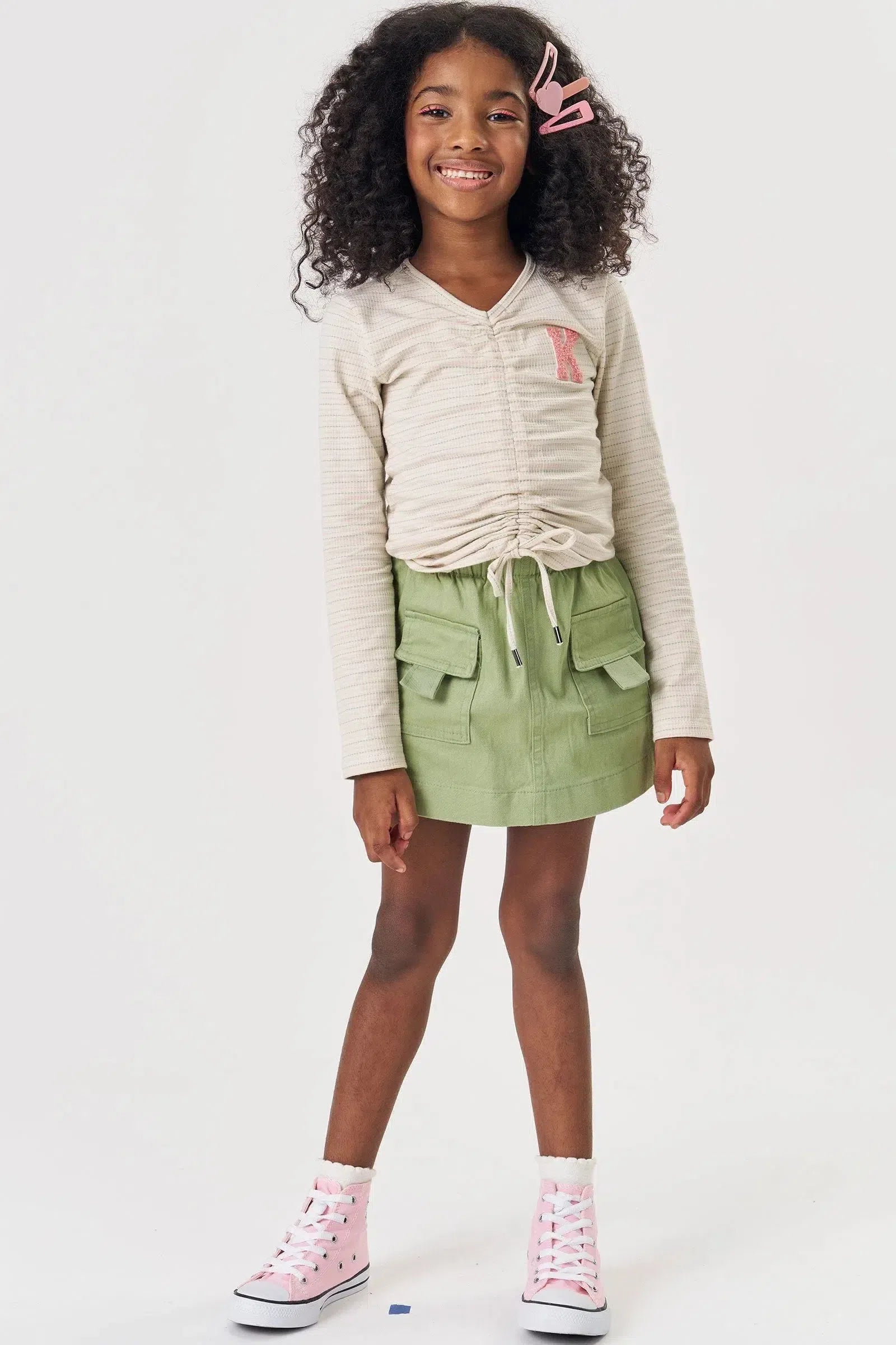 Conjunto de Blusa em Cotton Trabalhado e Short Saia em Sarja com Elastano 80776 Kukiê Infantil Menina