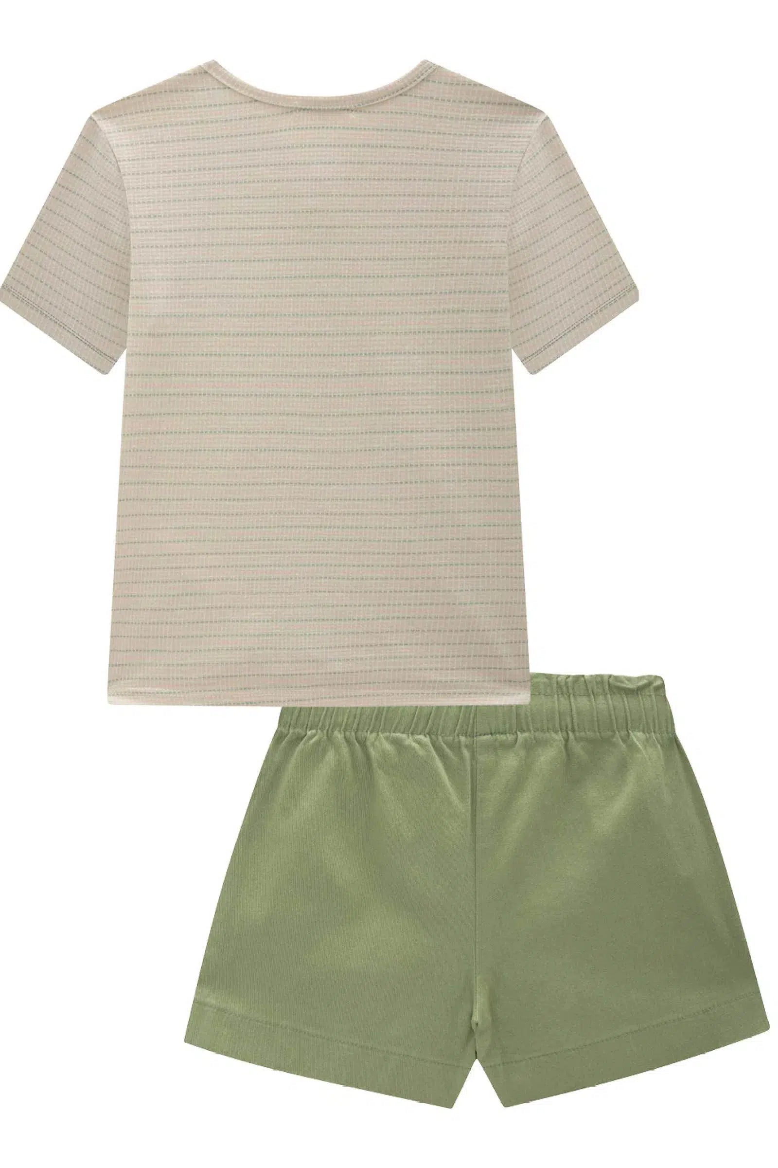 Conjunto Infantil Menina de Blusa em Cotton Trabalhado e Short Saia em Sarja com Elastano 82395 Kukiê