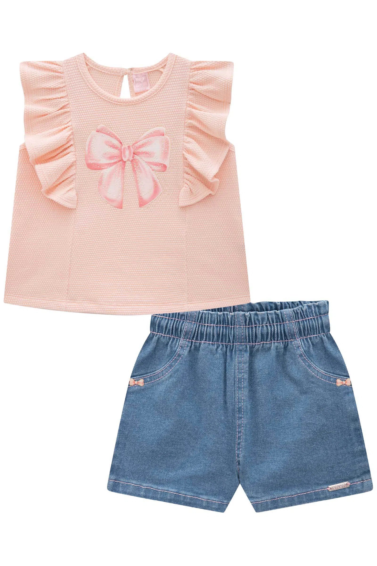 Conjunto Bebê de Blusa em Malha Bee com Shorts em Jeans com Elastano 81878 Infanti