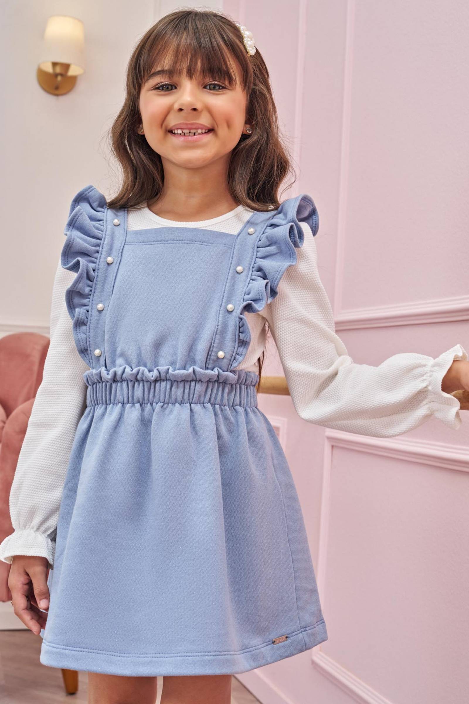 Conjunto de Blusa em Malha Bee e Salopete em Moletom com Pelúcia 80152 Infanti Infantil Menina