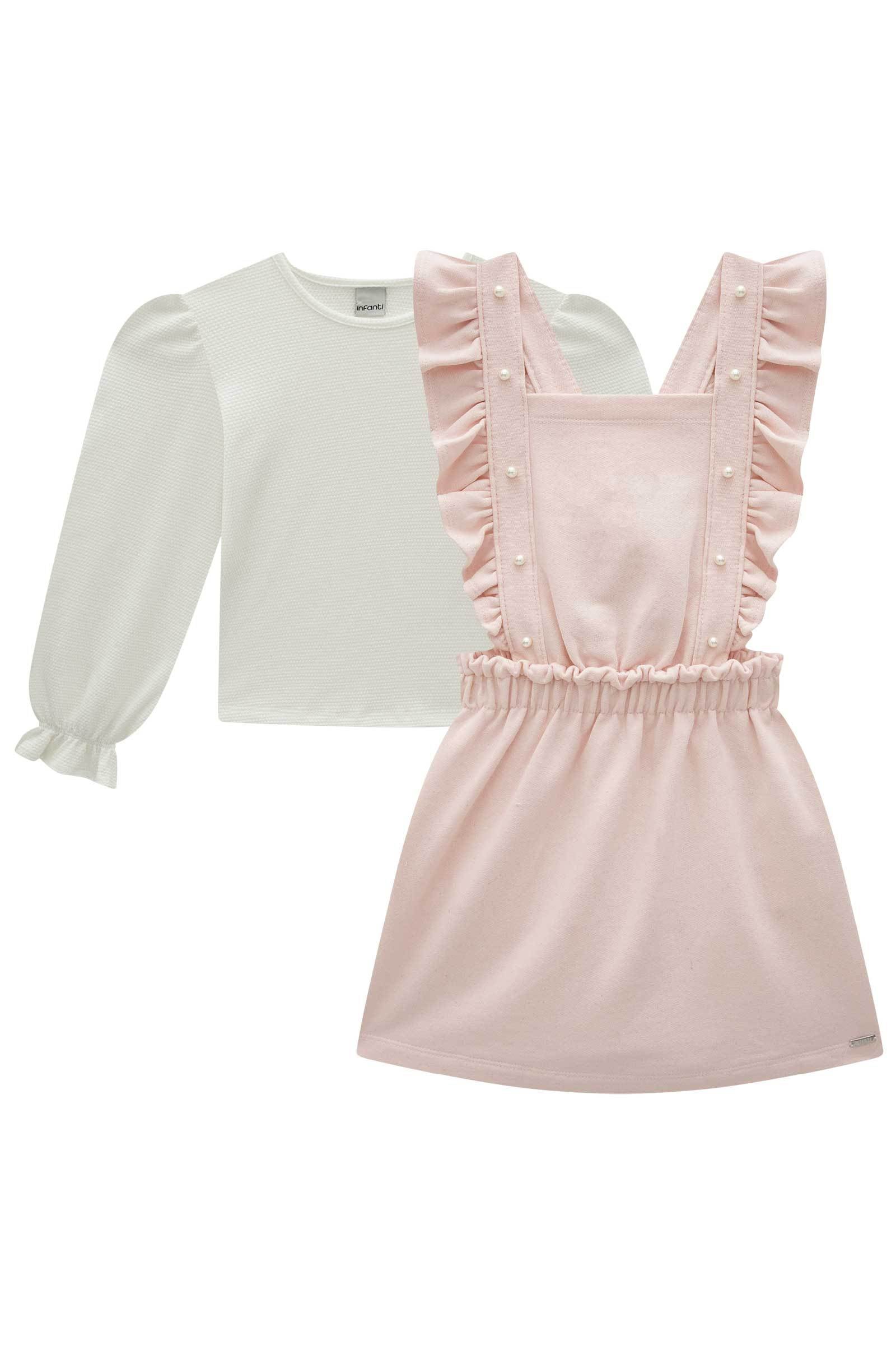 Conjunto de Blusa em Malha Bee e Salopete em Moletom com Pelúcia 80152 Infanti Infantil Menina