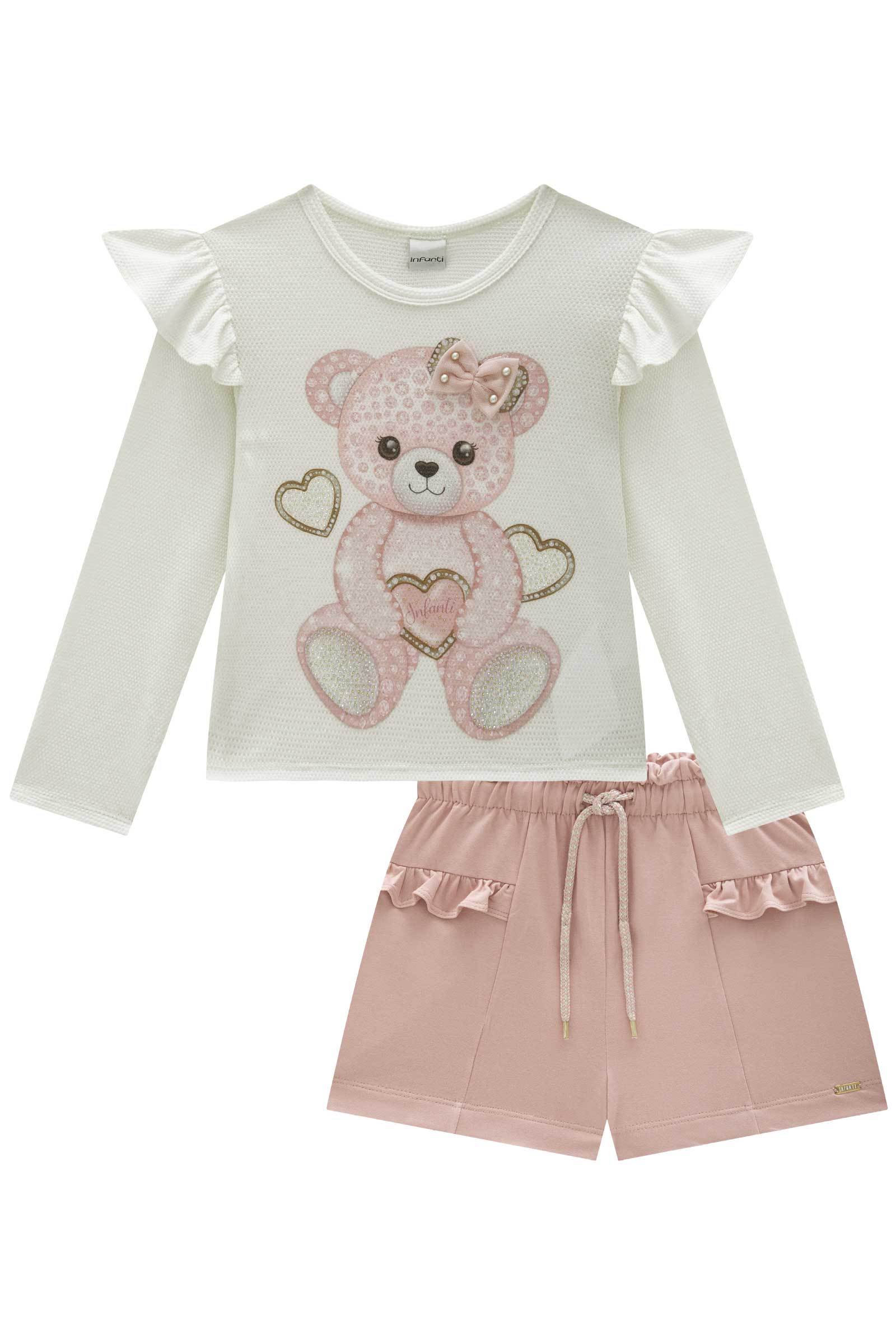 Conjunto de Blusa em Malha Bee e Shorts em Molevisco 80143 Infanti Infantil Menina