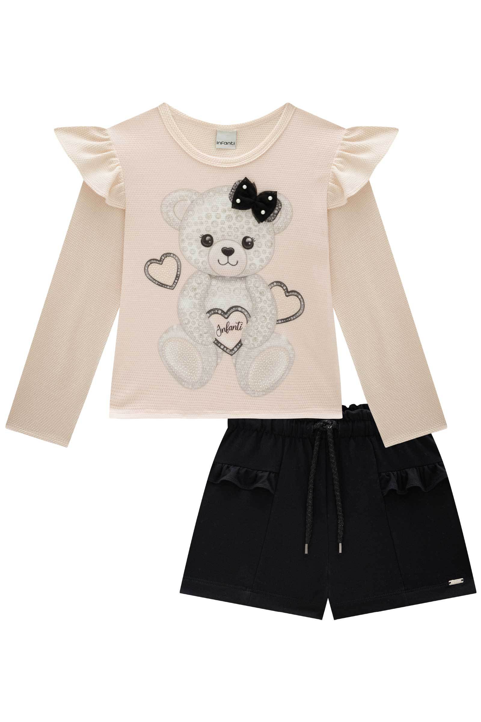 Conjunto de Blusa em Malha Bee e Shorts em Molevisco 80143 Infanti Infantil Menina