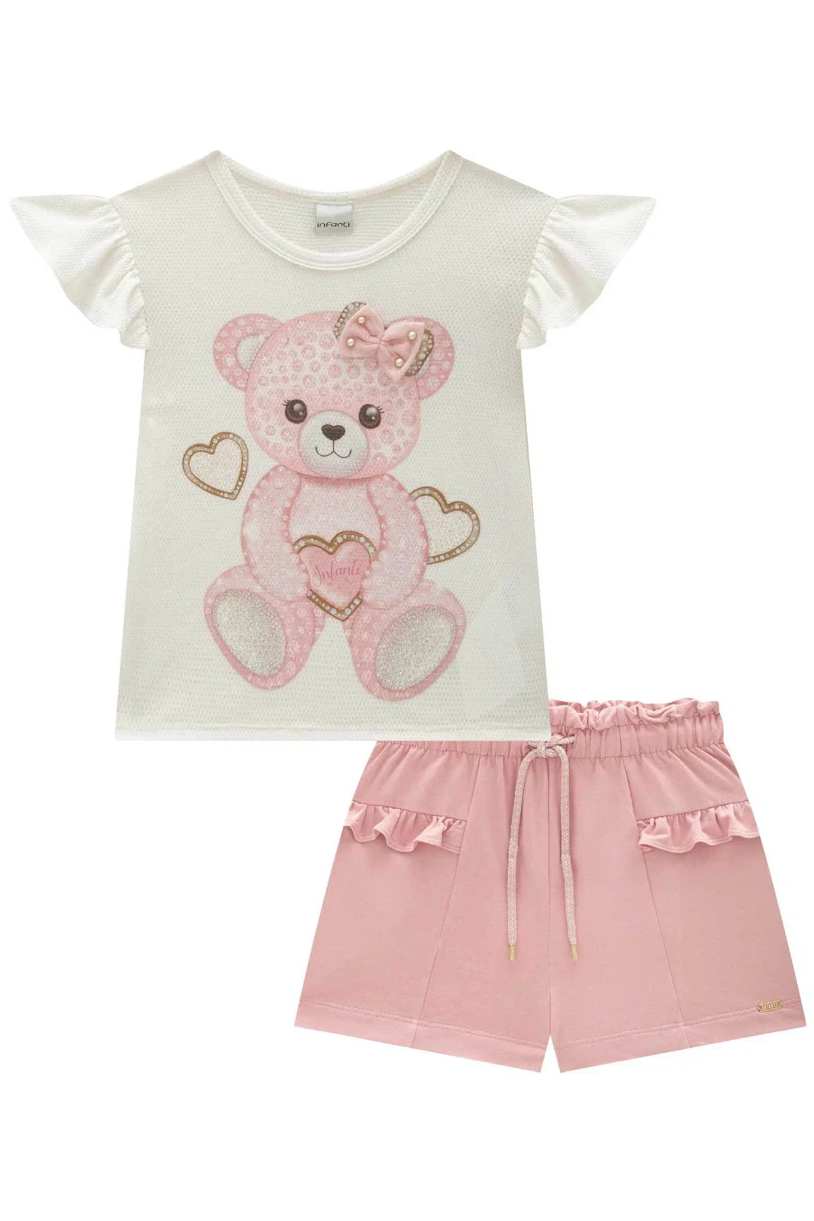 Conjunto Infantil de Blusa em Malha Bee e Shorts em Molevisco 82178 Infanti