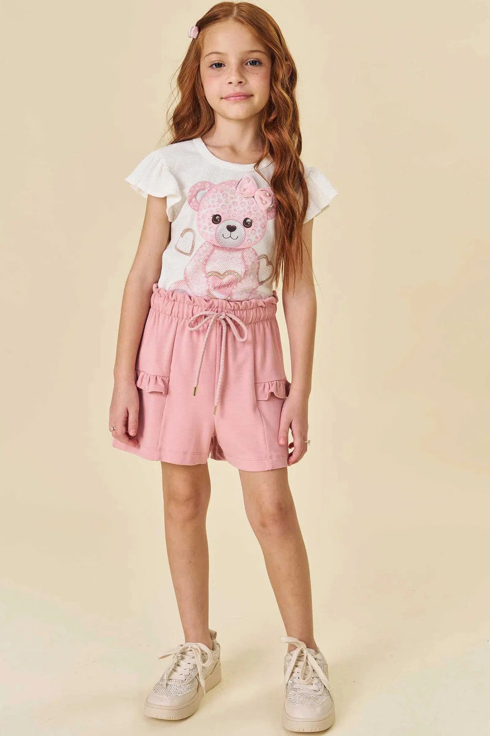 Conjunto Infantil de Blusa em Malha Bee e Shorts em Molevisco 82178 Infanti