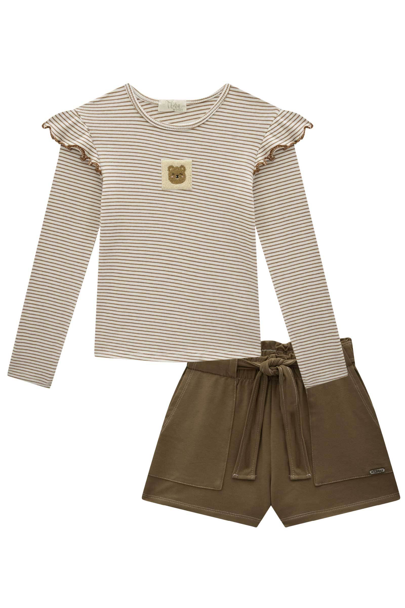 Conjunto de Blusa em Malha Canelada com Shorts em Molevisco 79206 Infanti Infantil Menina