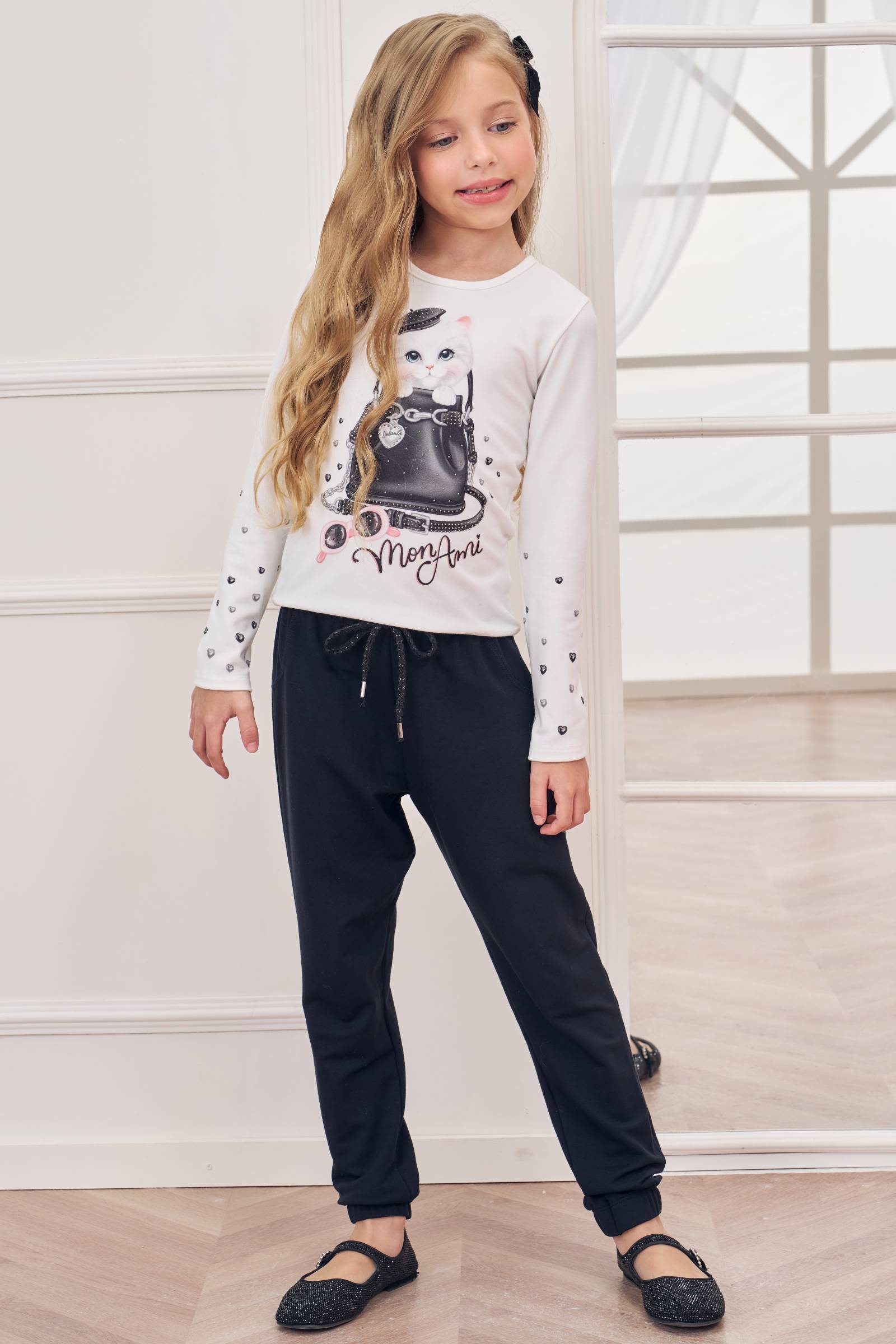 Conjunto de Blusa em Malha com Elastano e Calça em Molevisco 80362 Infanti Infantil Menina