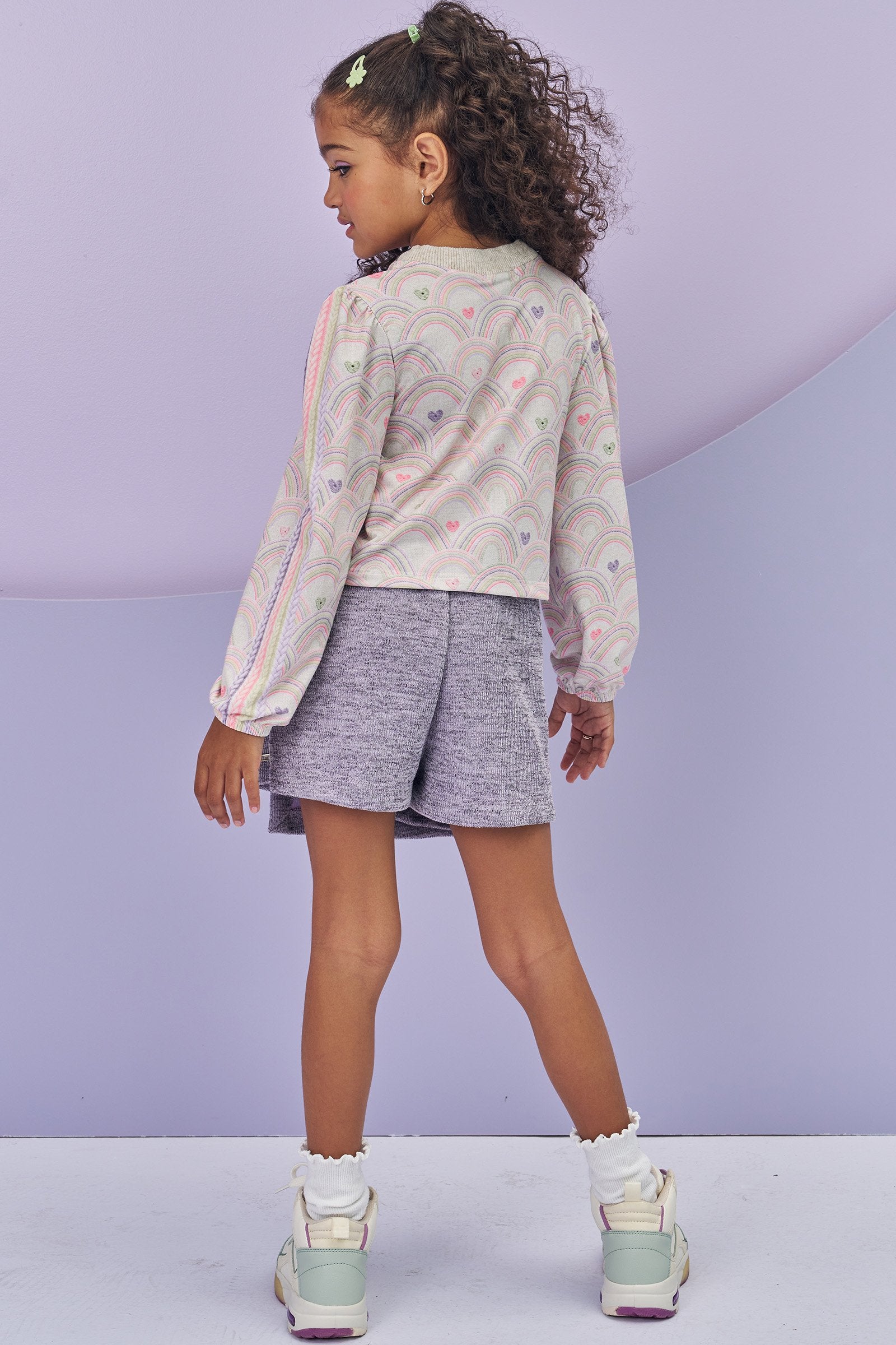 Conjunto de Blusa em Malha Comfy com Short Saia em Malha Textura Brilho 80572 Infanti Infantil Menina