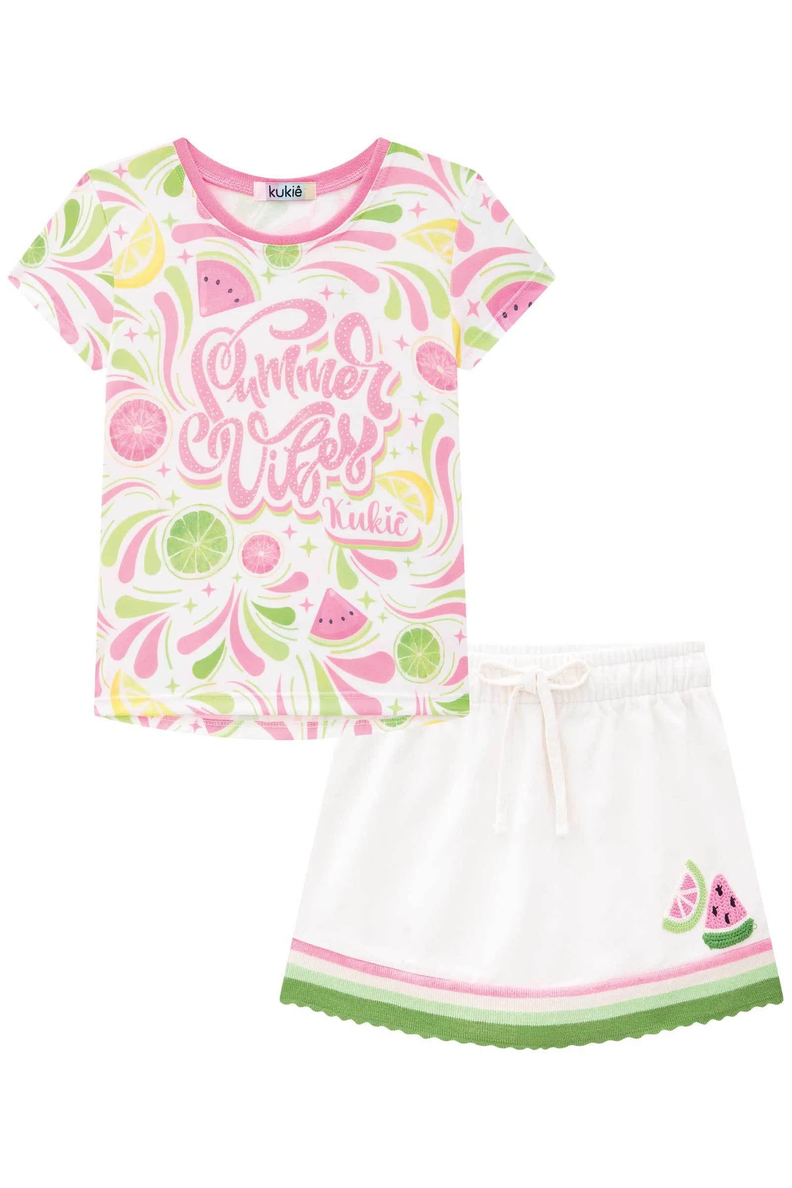 Conjunto de Blusa em Malha Fresh e Short Saia em Sarja Pita 75819 Kukiê