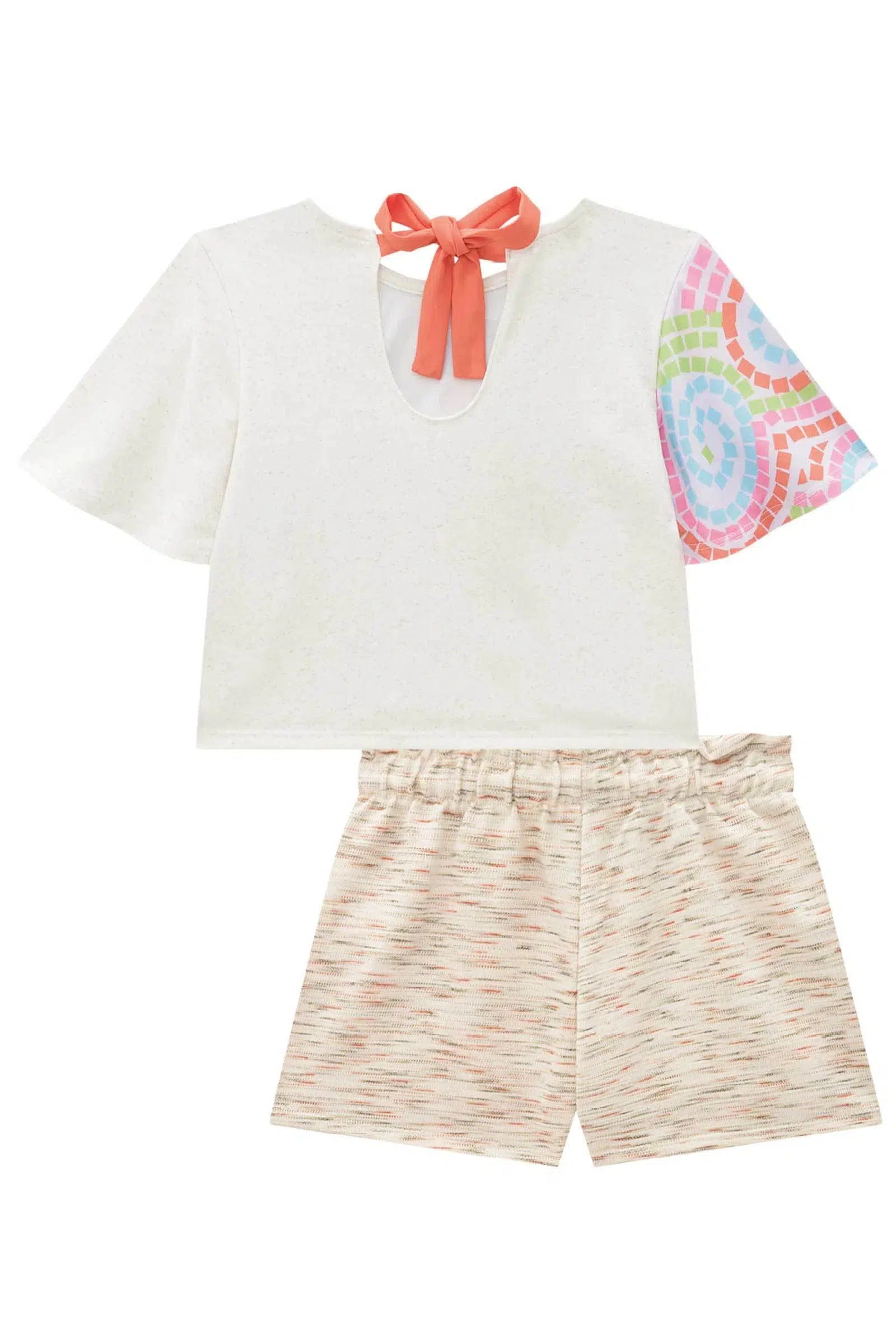 Conjunto Infantil Menina de Blusa em Malha Fresh e Shorts em Moletinho Rajado 81779 Kukiê