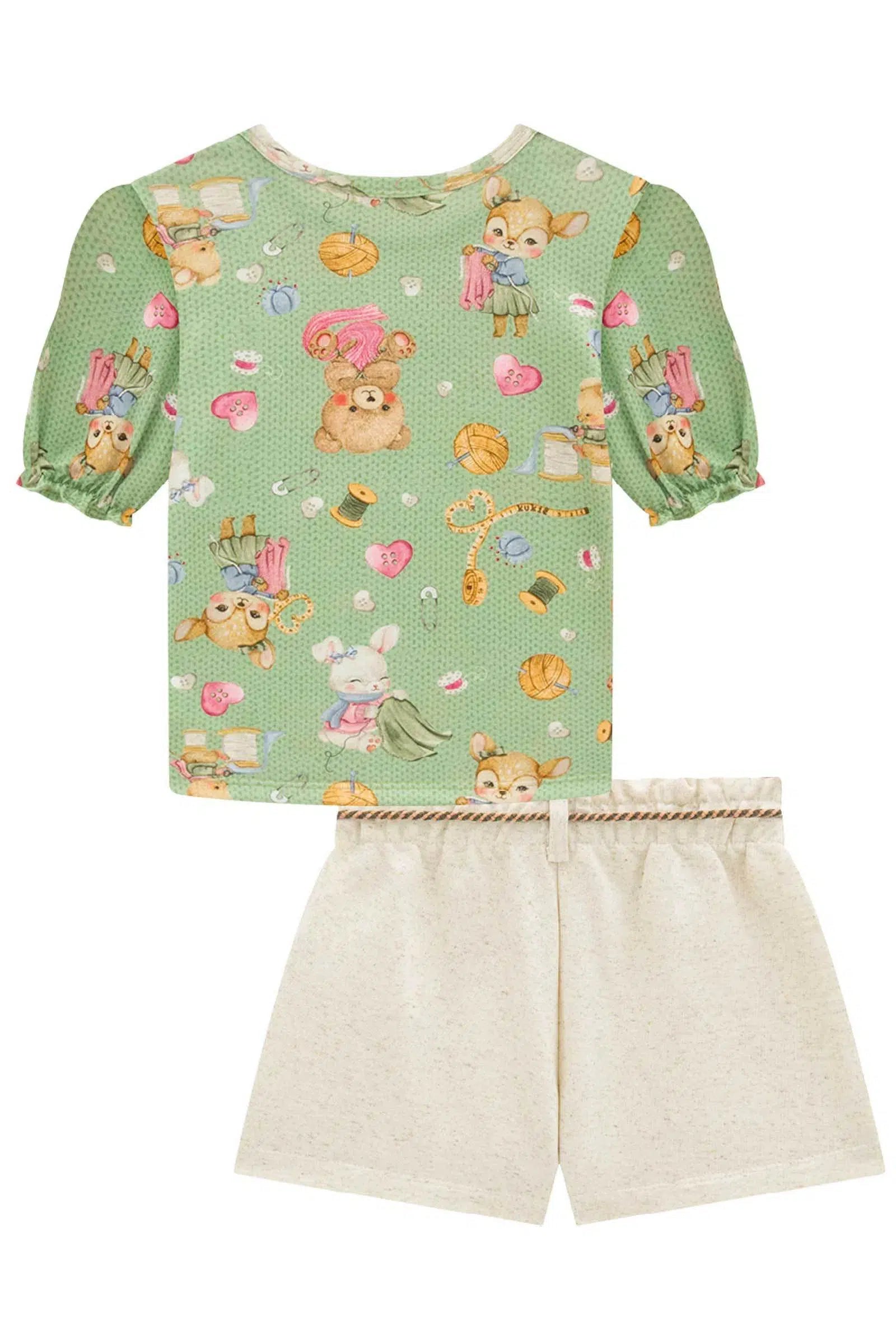 Conjunto Infantil Menina de Blusa em Malha Fresh e Shorts em Moletom sem Pelúcia 82237 Kukiê