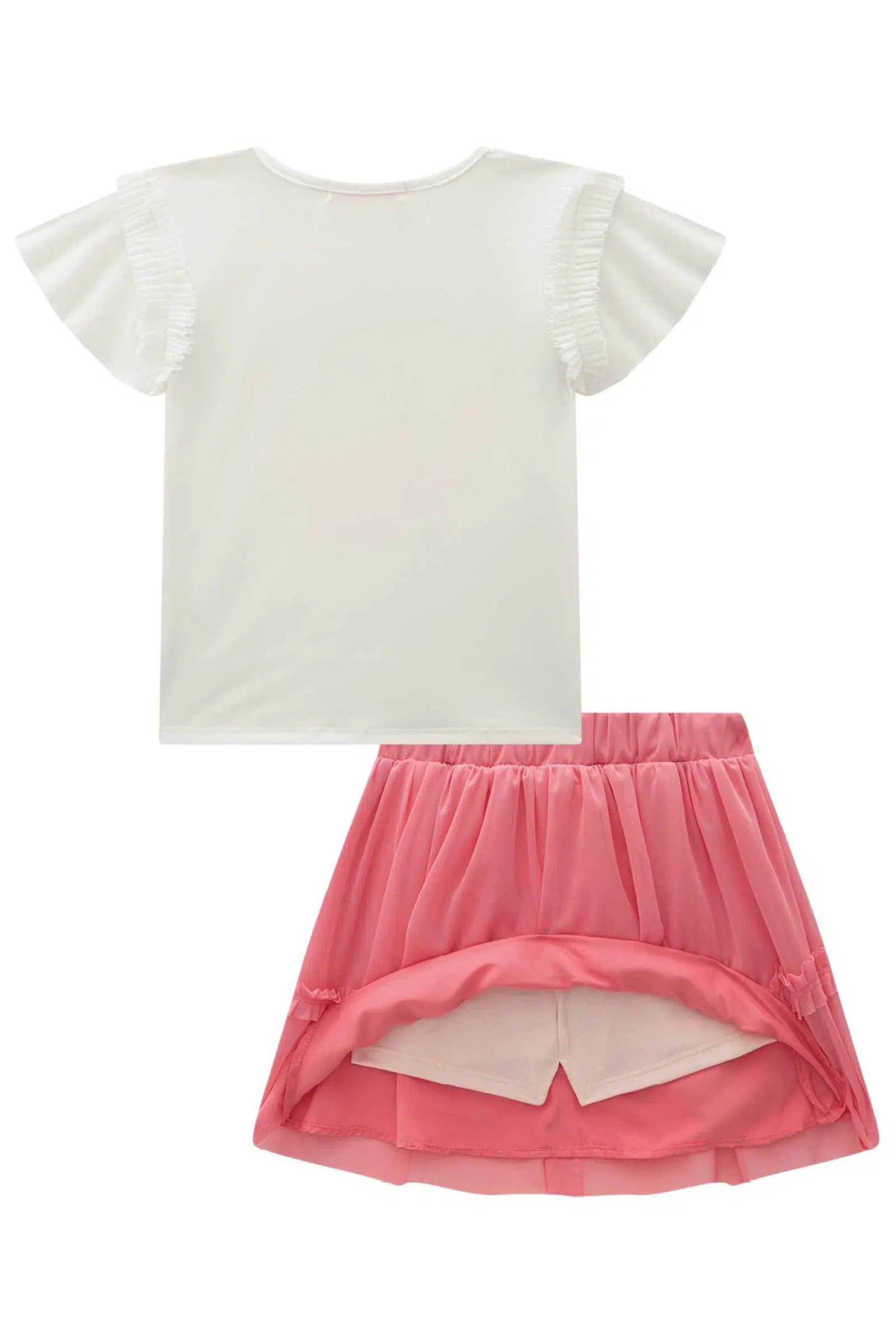 Conjunto Infantil Menina de Blusa em Malha Power e Saia em Tule com Elastano 81682 Kukiê