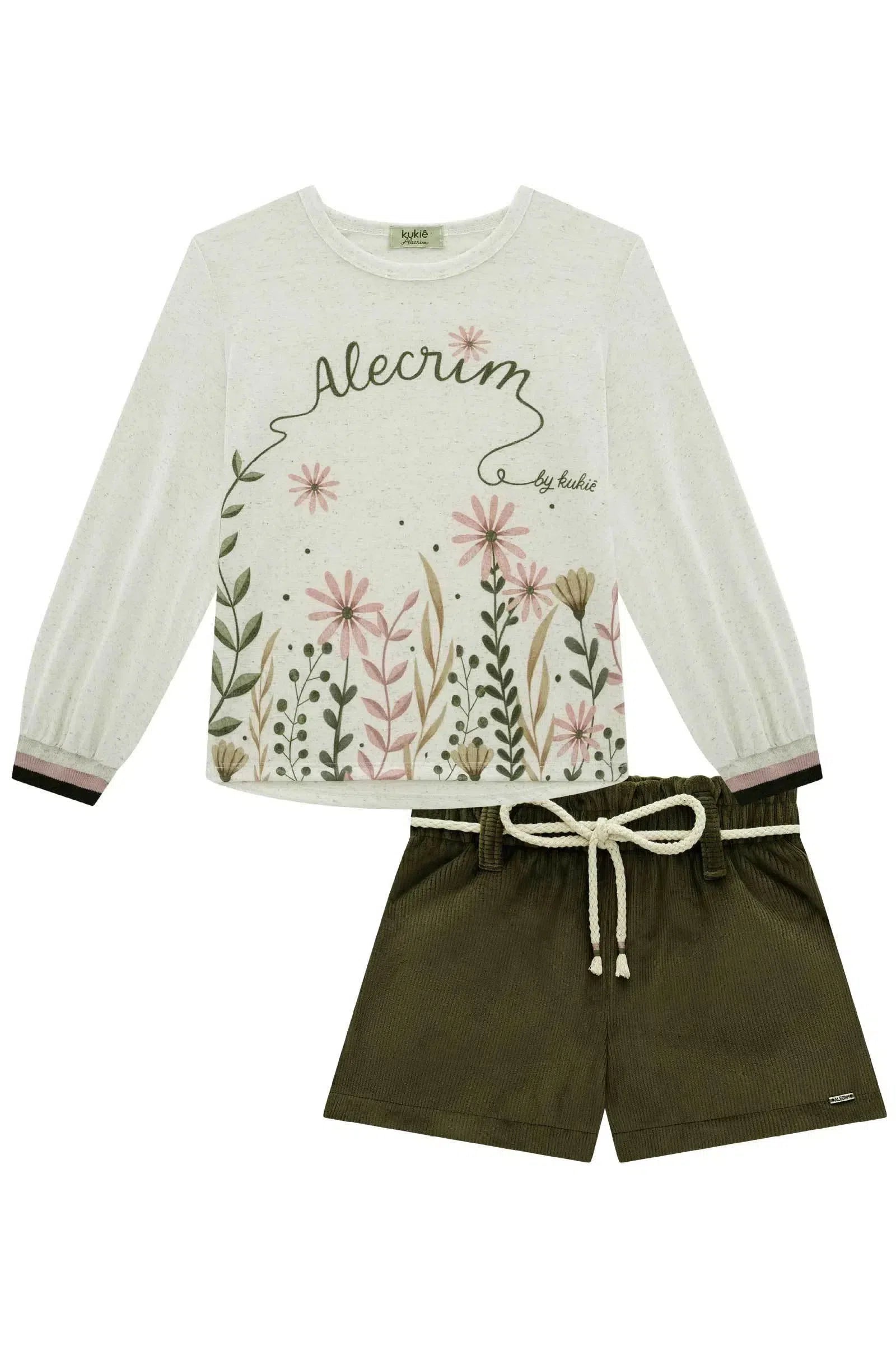 Conjunto de Blusa em Malha Power e Shorts em Fleece Cotelê com Elastano 79357 Kukiê Infantil Menina