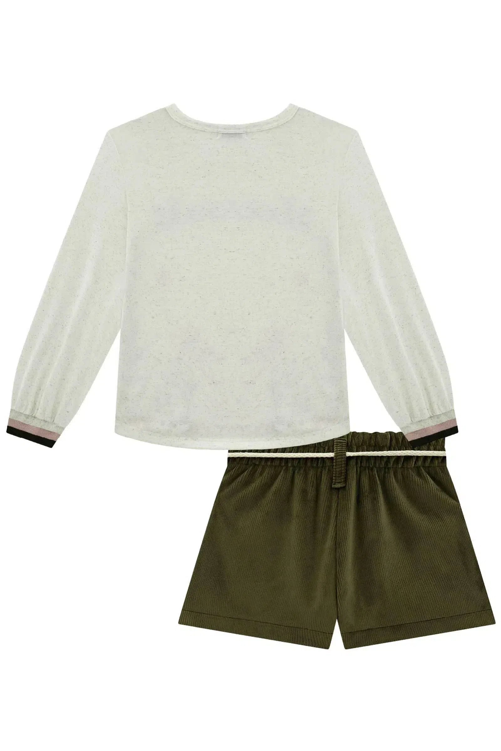 Conjunto de Blusa em Malha Power e Shorts em Fleece Cotelê com Elastano 79357 Kukiê Infantil Menina