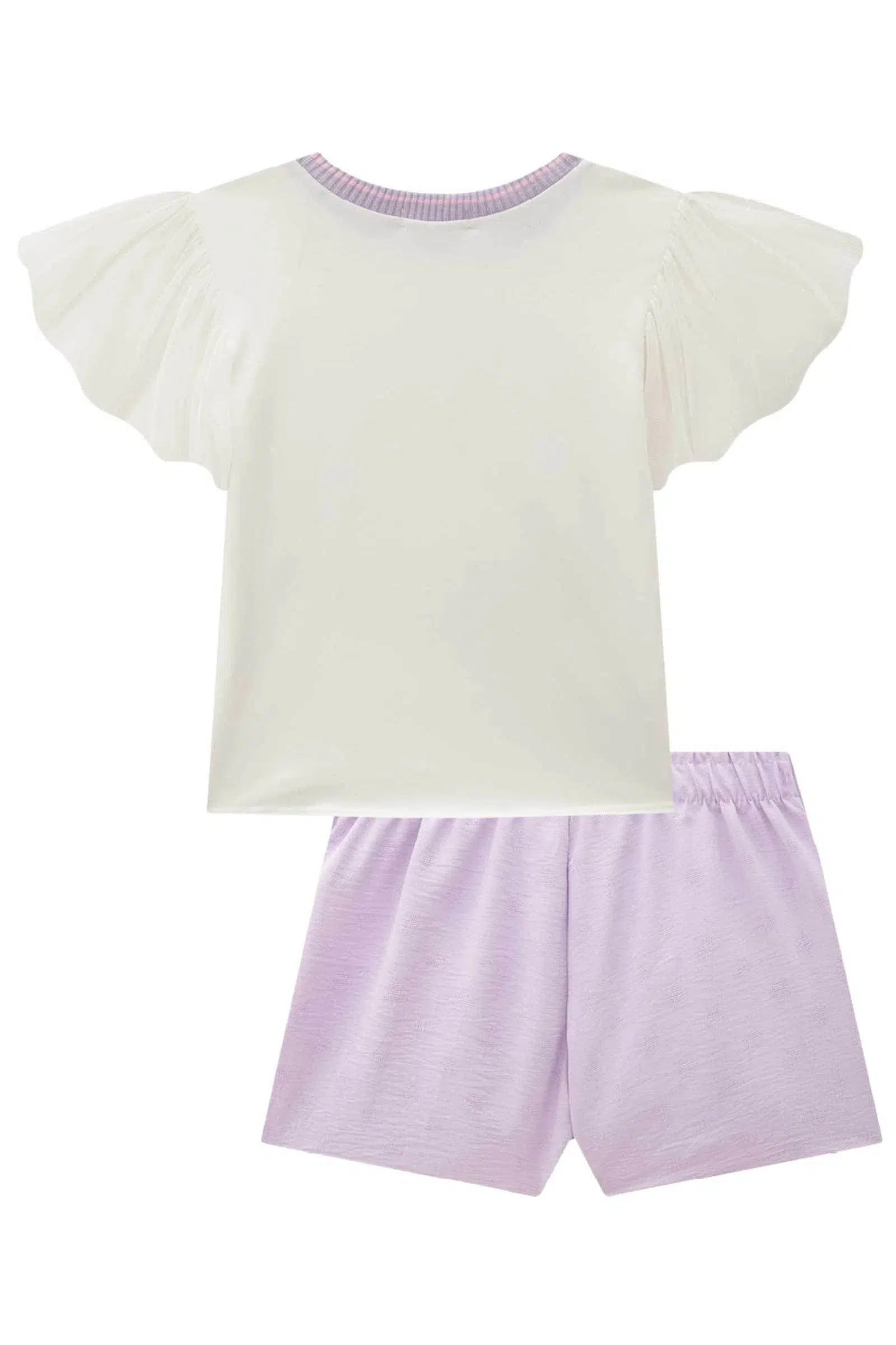 Conjunto Infantil Menina de Blusa em Malha Power e Tule com Elastano e Short Saia em Crepe Dots 82258 Kukiê