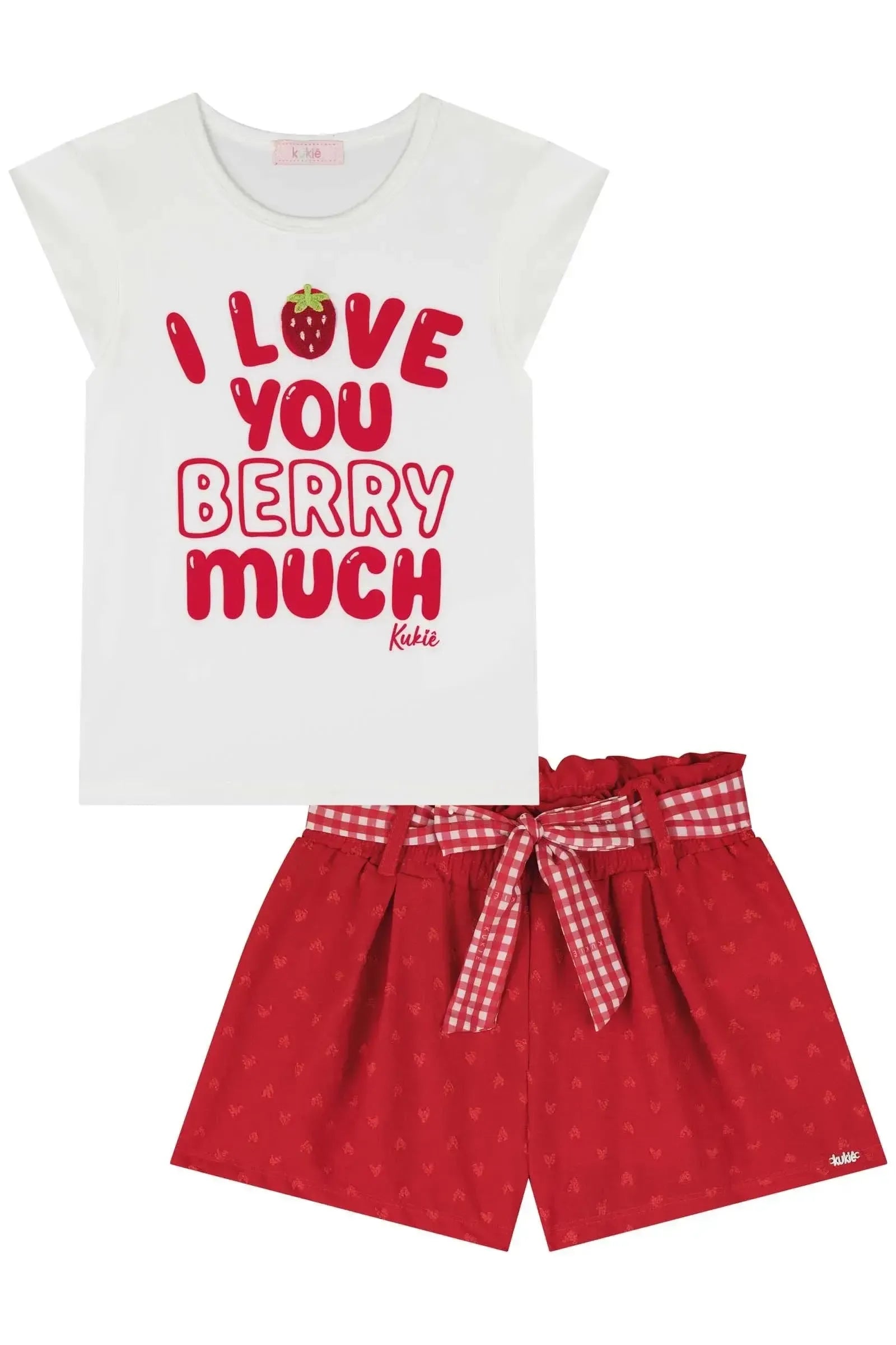 Conjunto de Blusa em Malha UV e Shorts em Air Flow Textura 86003 Kukiê Infantil Menina