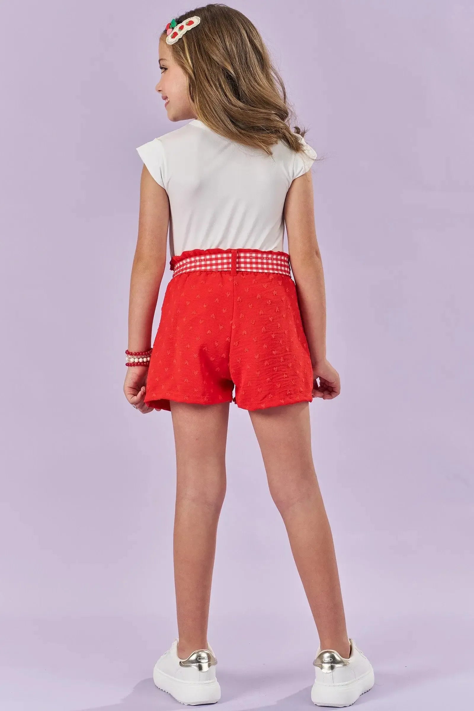 Conjunto de Blusa em Malha UV e Shorts em Air Flow Textura 86003 Kukiê Infantil Menina