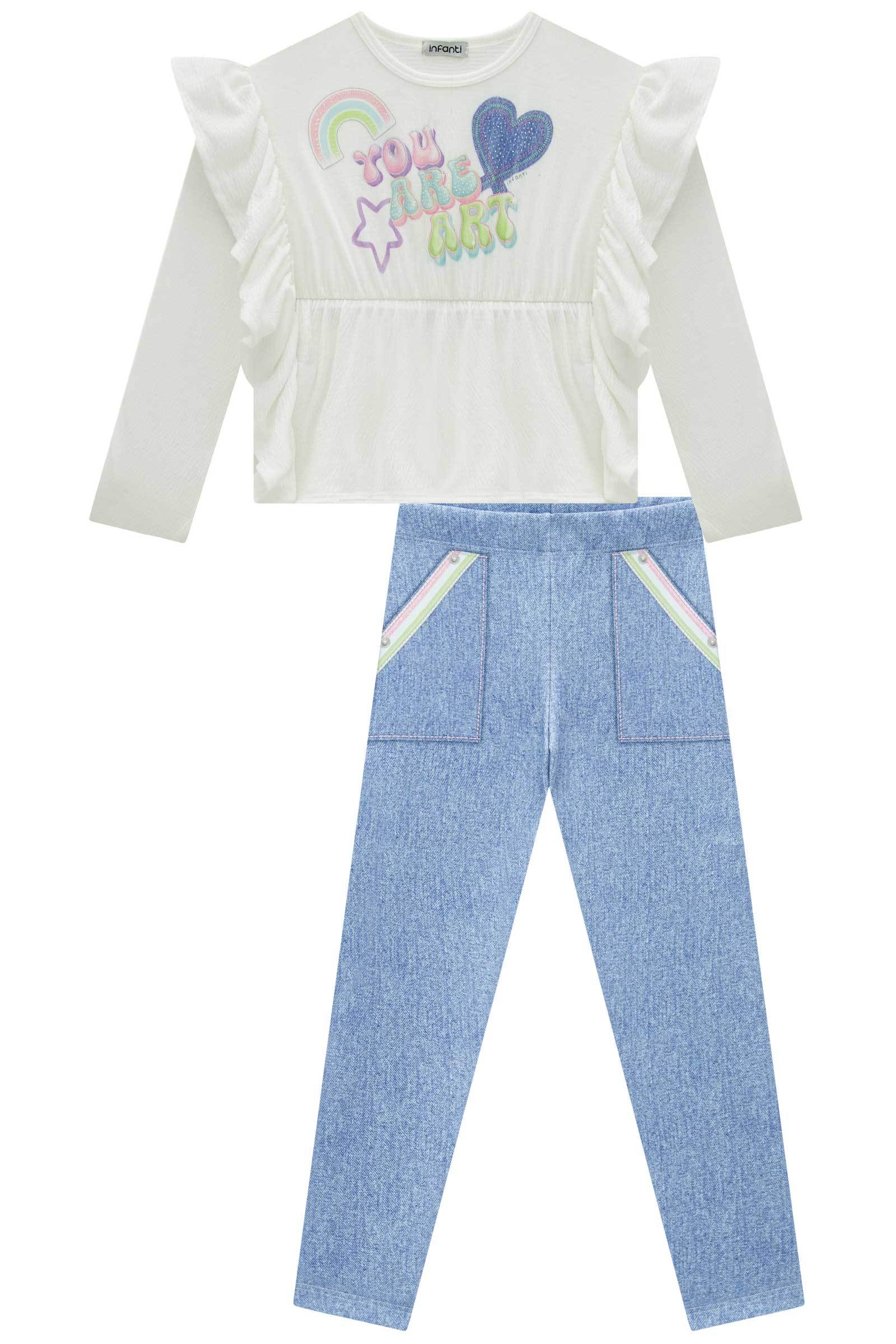 Conjunto de Blusa em Malha Wave e Calça Legging em Fly Tech 80393 Infanti Infantil Menina