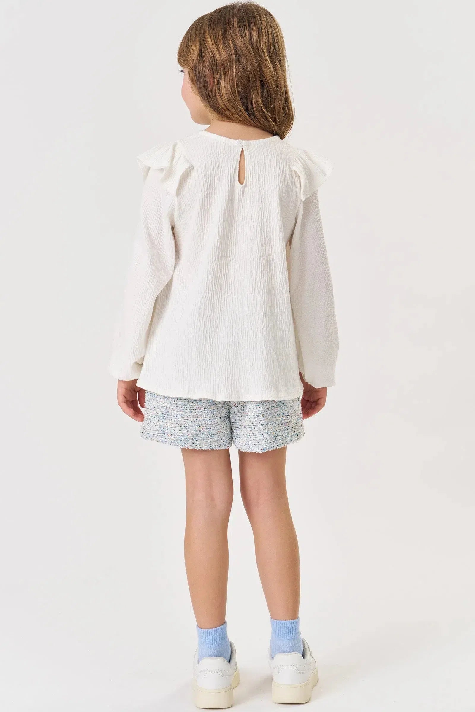 Conjunto de Blusa em Malha Wave e Short em Malha Tweed Brilho 79624 Kukiê Infantil Menina