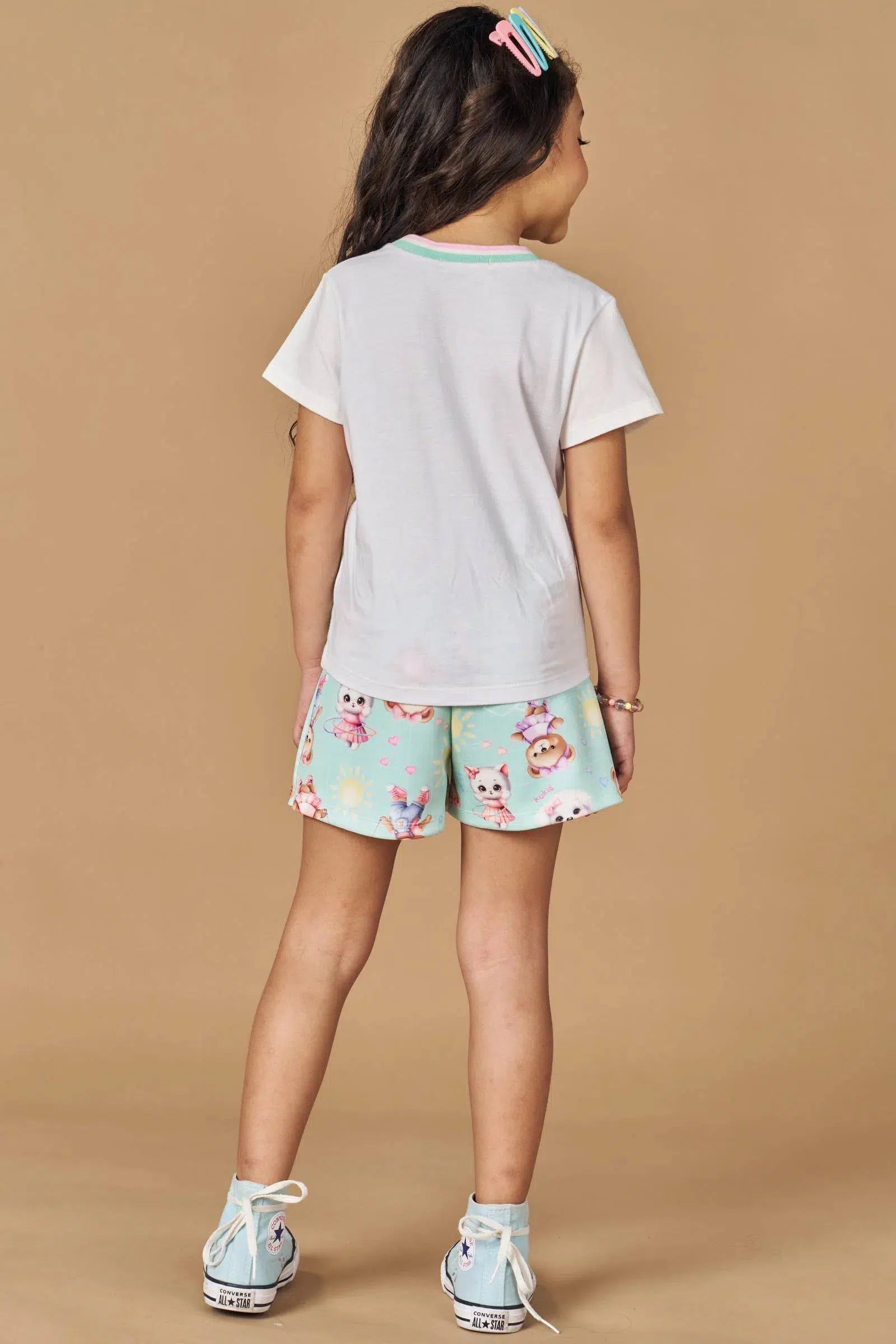 Conjunto de Blusa em Meia Malha e Short Saia em Fly Tech 78382 Kukiê