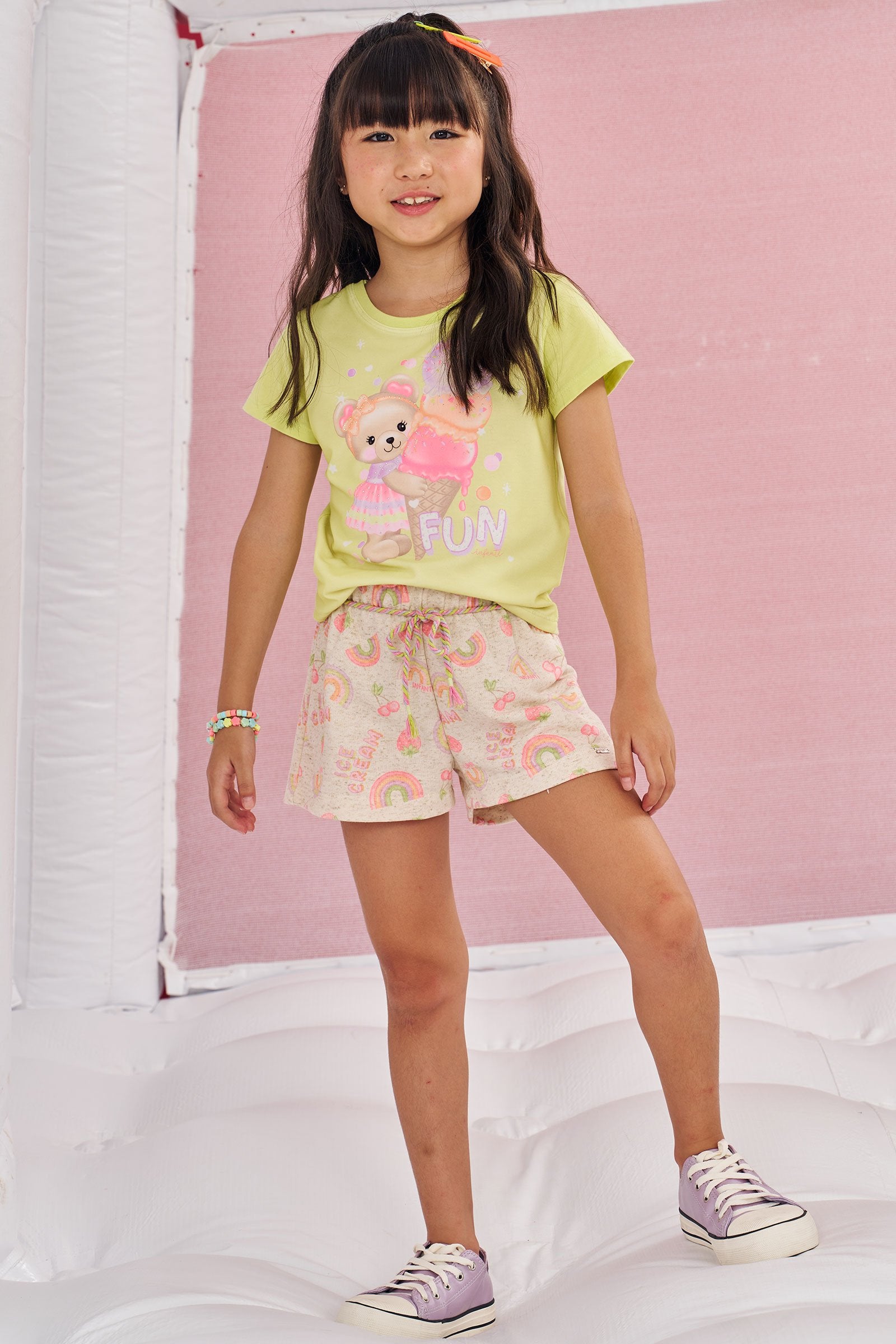 Conjunto de Blusa em Meia Malha e Shorts em Moletom Linho 77383 Infanti