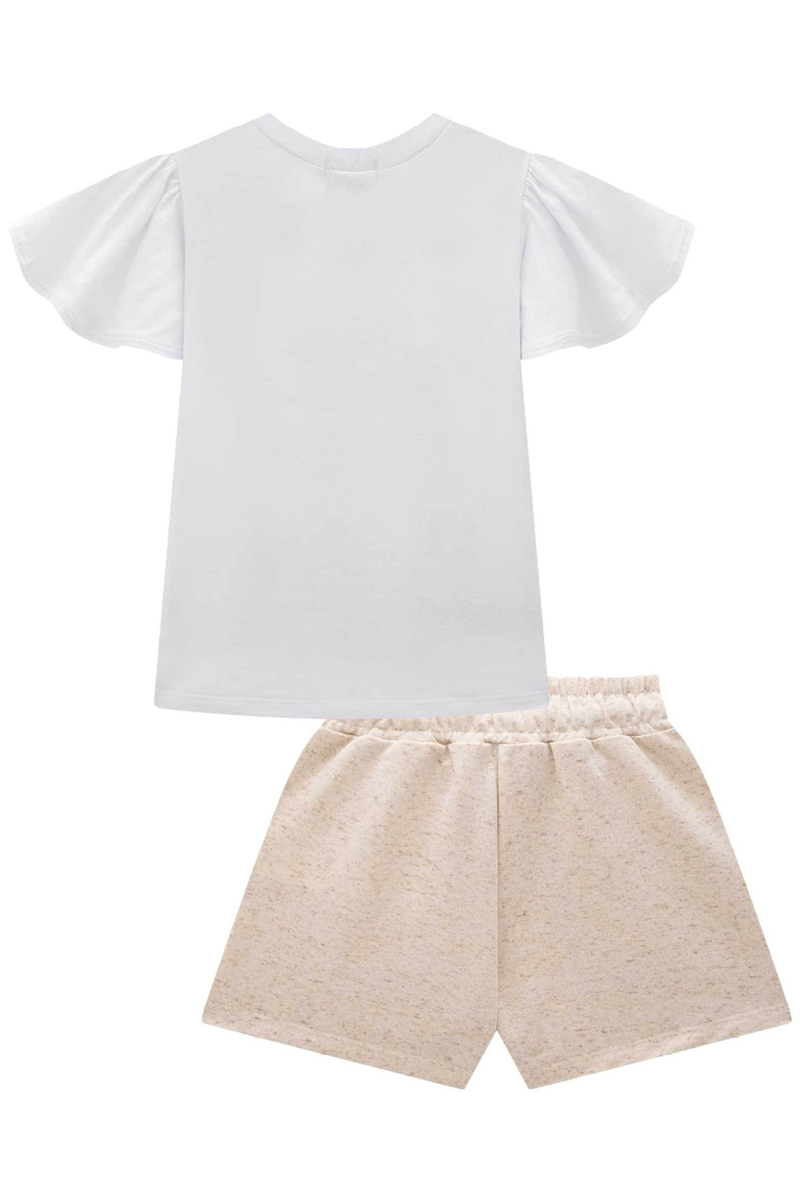 Conjunto de Blusa em Meia Malha e Shorts em Moletom Linho sem Pelúcia 77977 Kukiê