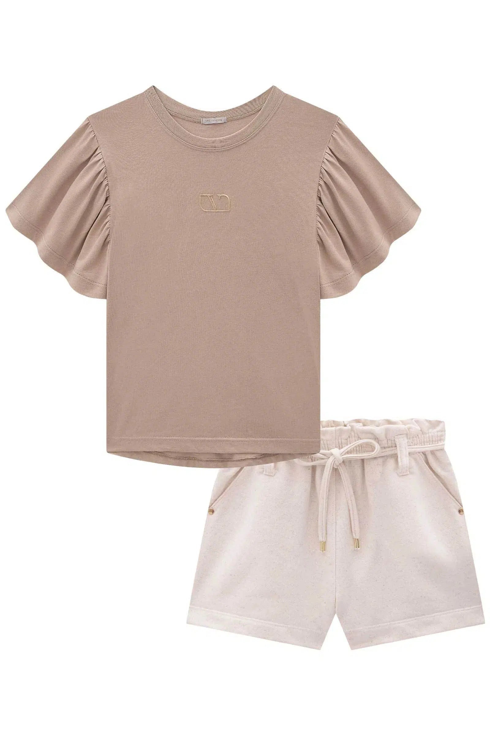 Conjunto Teen Menina de Blusa em Meia Malha e Shorts em Moletom sem Pelúcia 81757 Vic&Vicky