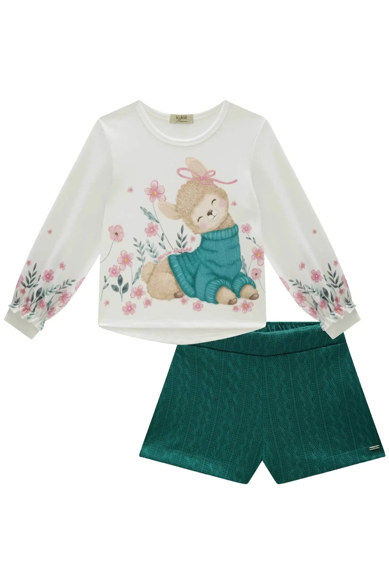 Conjunto de Blusa em Molecotton e Shorts em Tricot Relevo 82977 Kukiê Infantil Menina