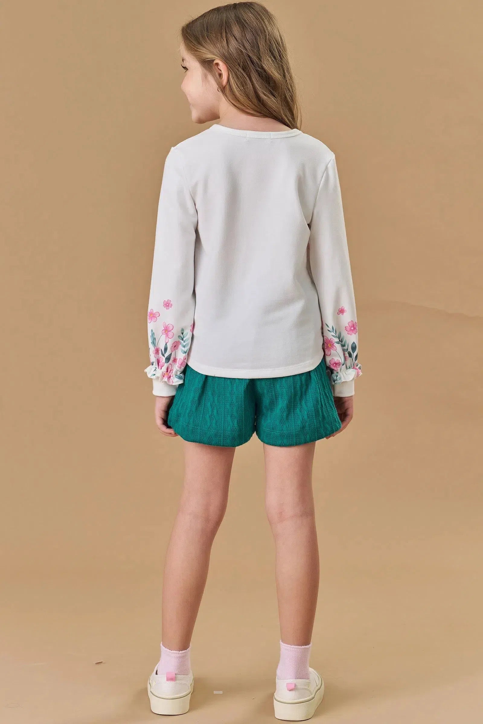 Conjunto de Blusa em Molecotton e Shorts em Tricot Relevo 82977 Kukiê Infantil Menina