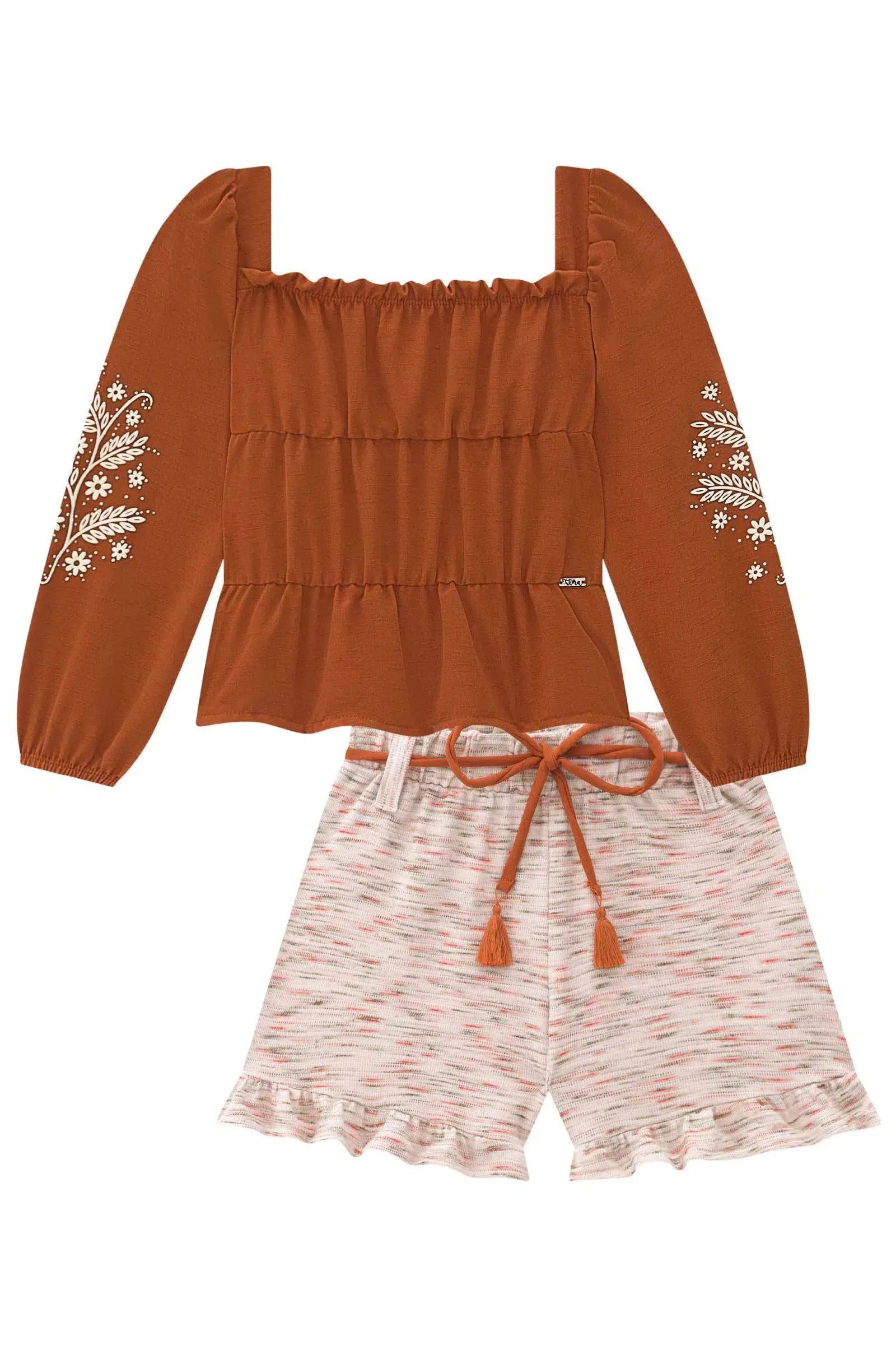 Conjunto de Blusa em Tecido Texturizado com Shorts em Moletinho Jet 70710 Infanti