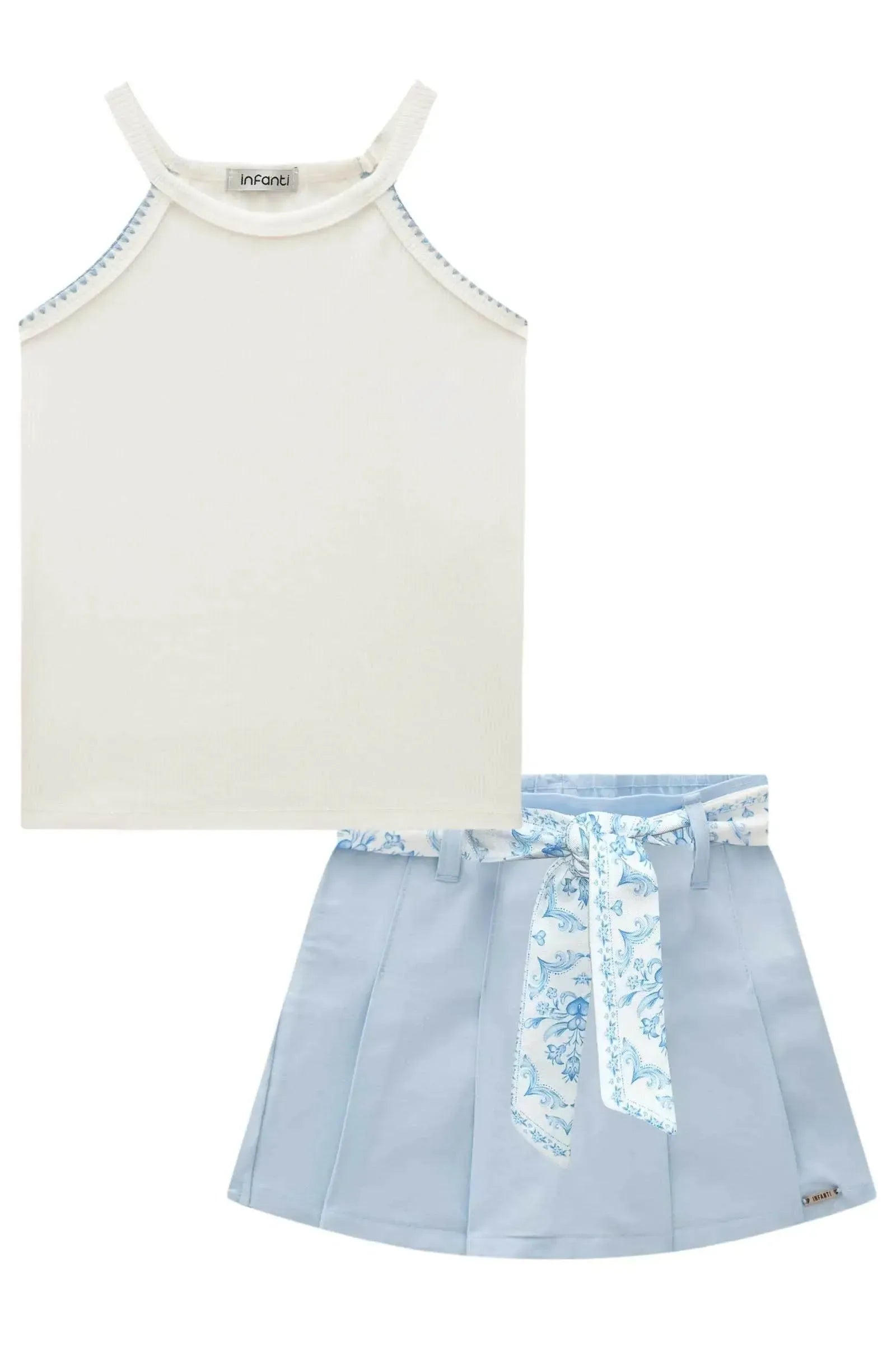 Conjunto de Blusa Regata em Canelado e Short Saia em Sarja com Elastano 84861 Infanti Infantil Menina