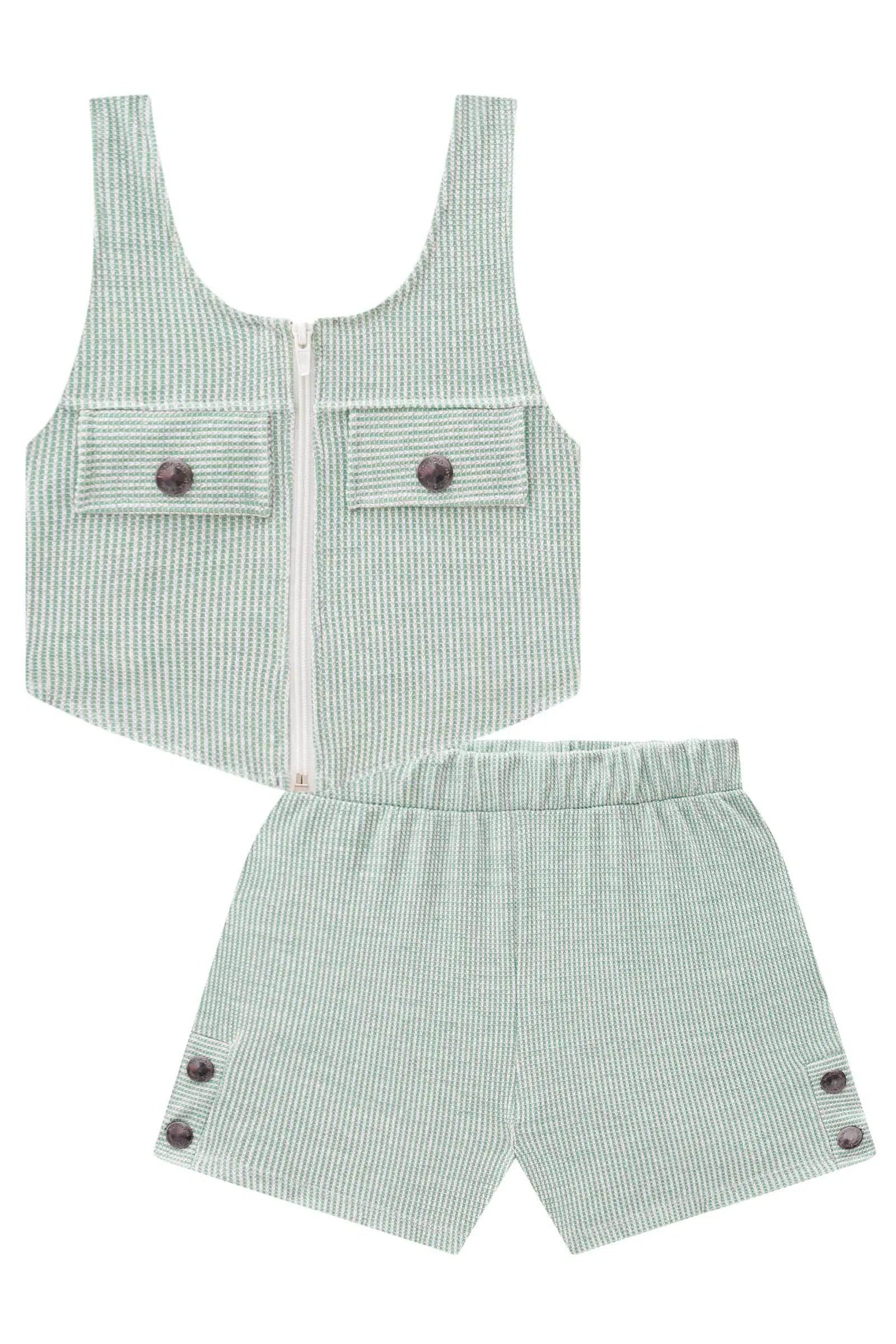 Conjunto de Blusa Top Cropped e Shorts em Moletinho Fresh 74446 Vic&Vicky