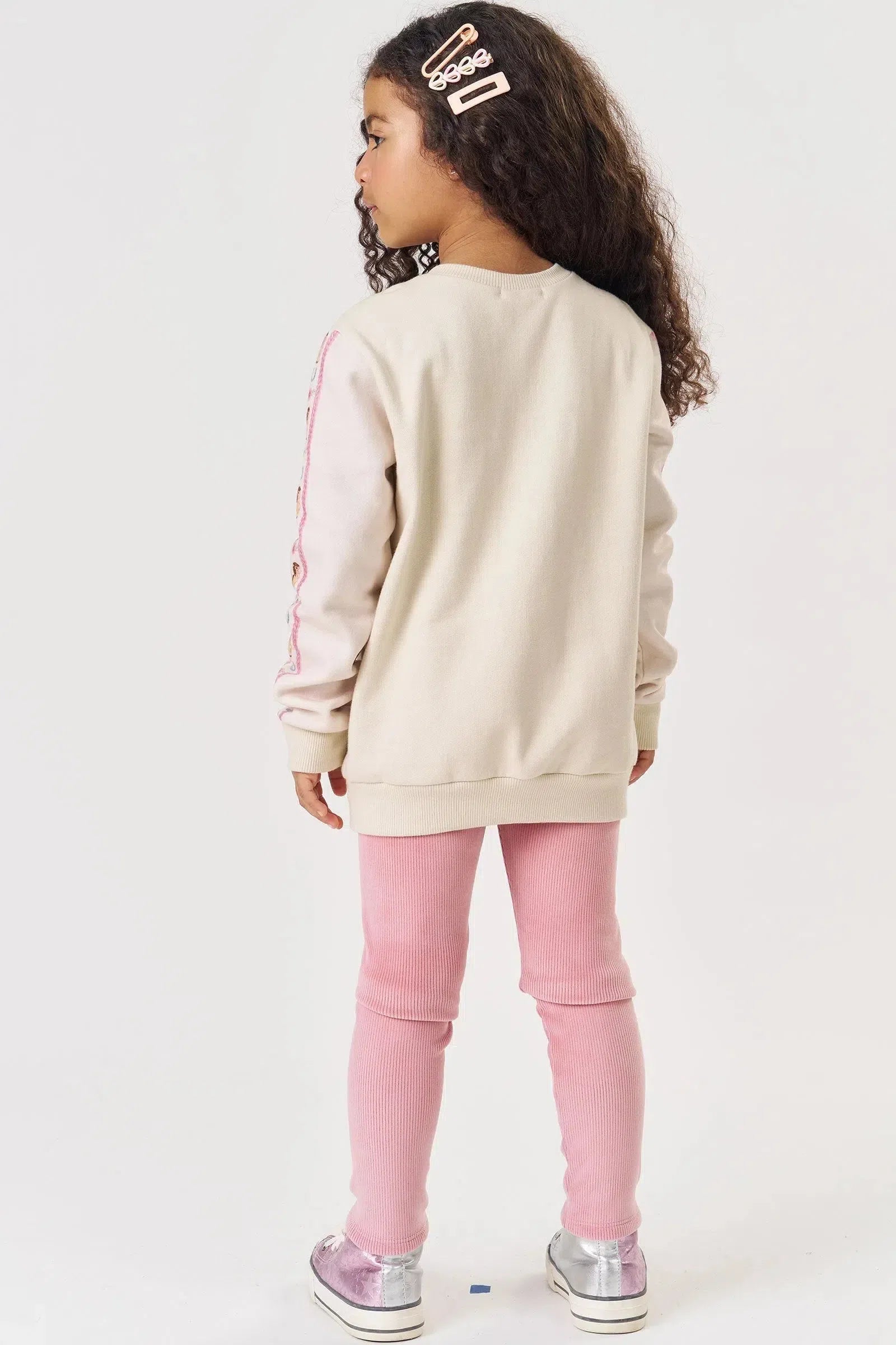 Conjunto de Blusão Alongado em Moletom e Calça Legging em Fleece Cotelê com Elastano 80483 Kukiê Infantil Menina