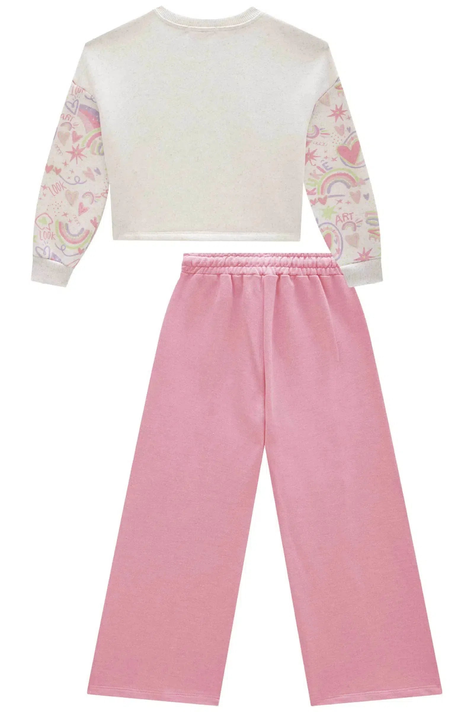 Conjunto de Blusão Boxy e Calça Wide Leg em Moletom S/ Pelúcia 81146 Kukiê Infantil Menina