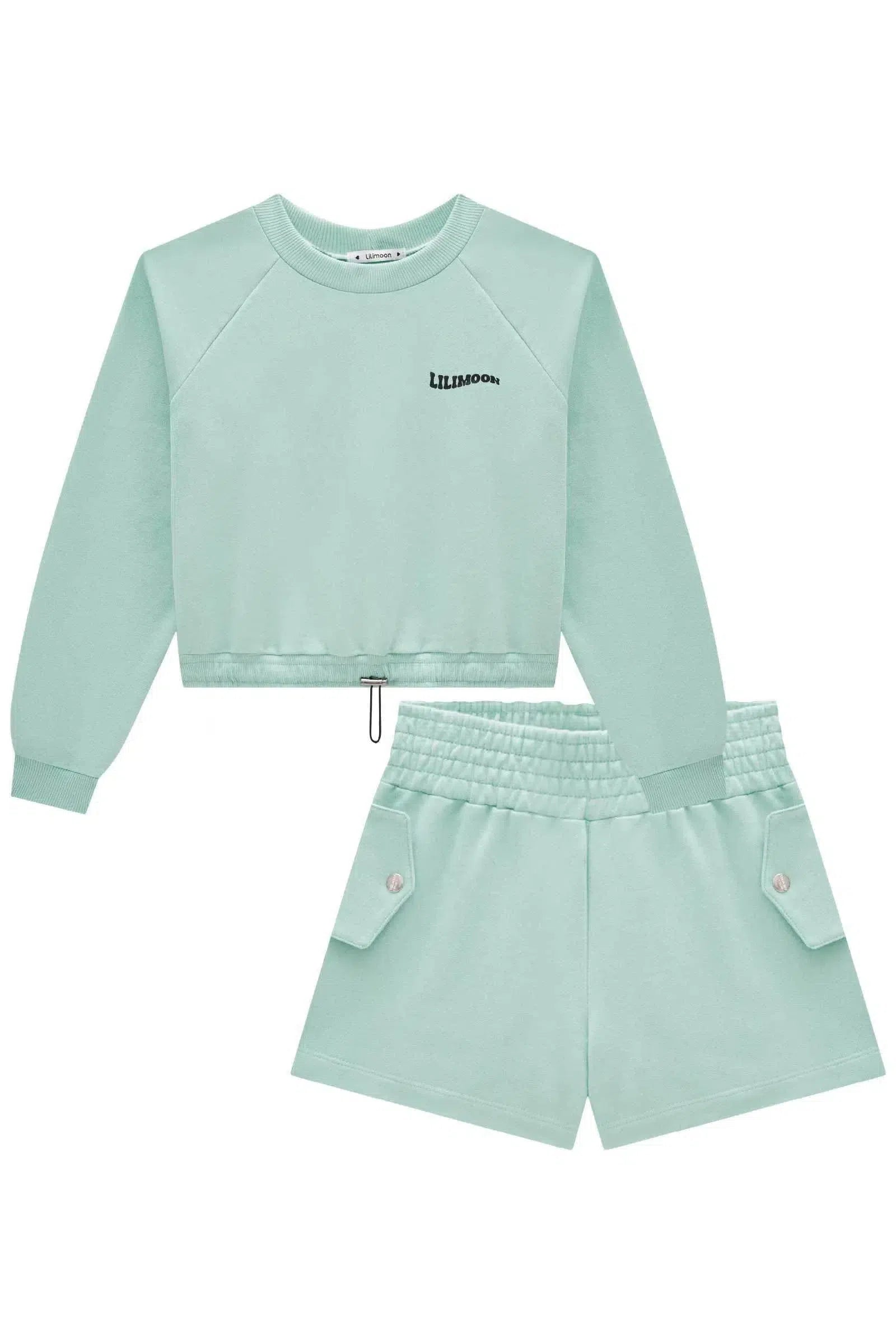 Conjunto de Blusão Boxy e Shorts em Moletom sem Pelúcia 80293 Lilimoon Teen Menina