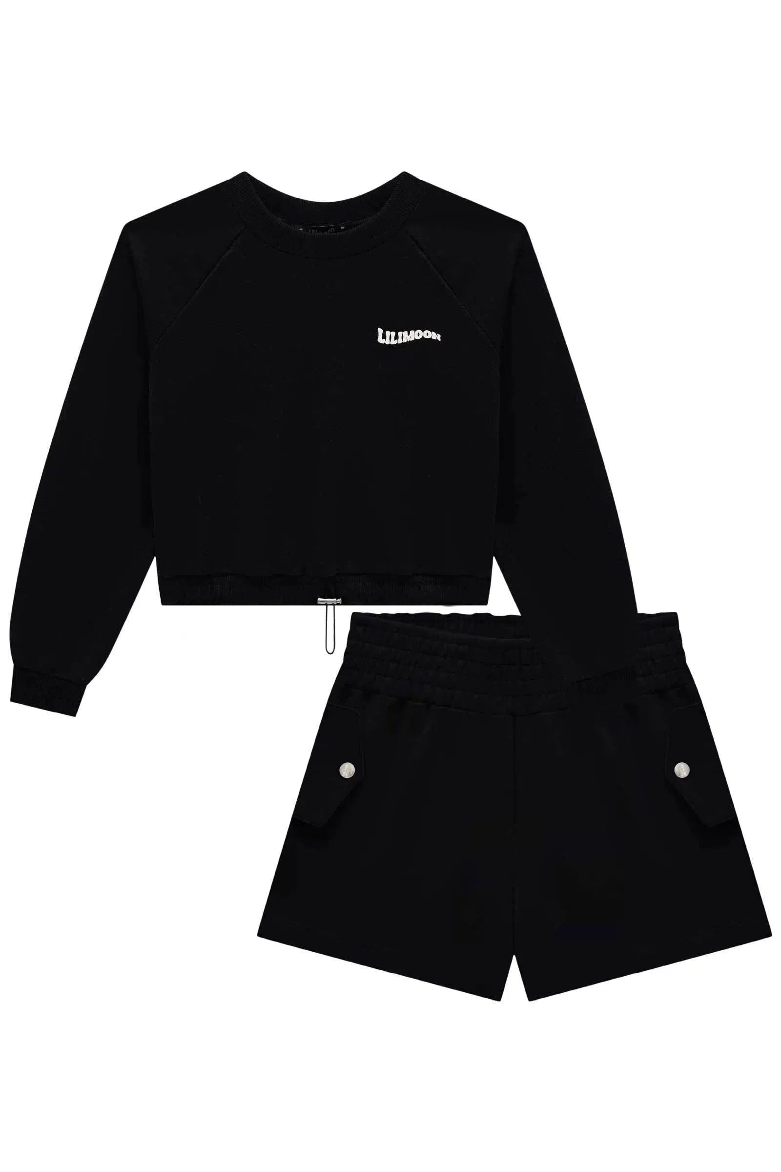 Conjunto de Blusão Boxy e Shorts em Moletom sem Pelúcia 80293 Lilimoon Teen Menina