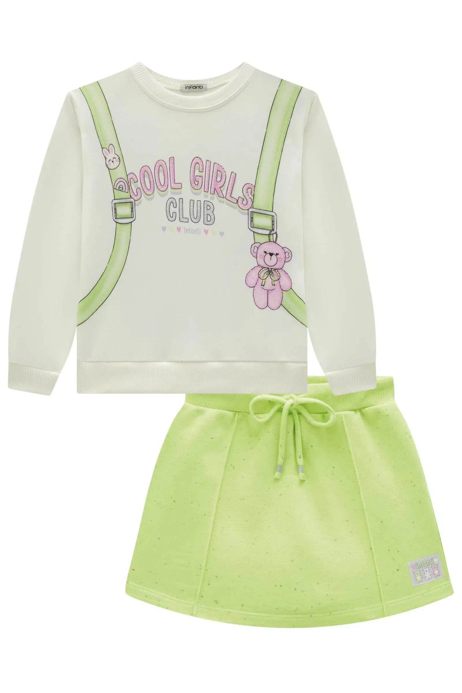 Conjunto de Blusão Boxy em Molecotton e Short Saia em Moletom Botonê sem Pelúcia 80628 Infanti Infantil Menina