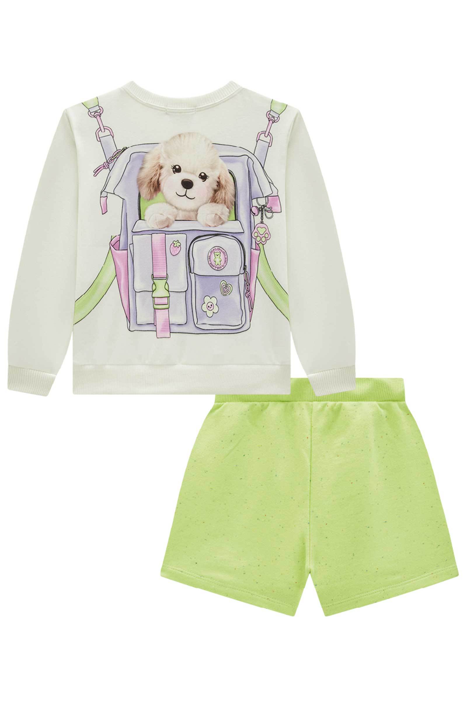 Conjunto de Blusão Boxy em Molecotton e Short Saia em Moletom Botonê sem Pelúcia 80628 Infanti Infantil Menina