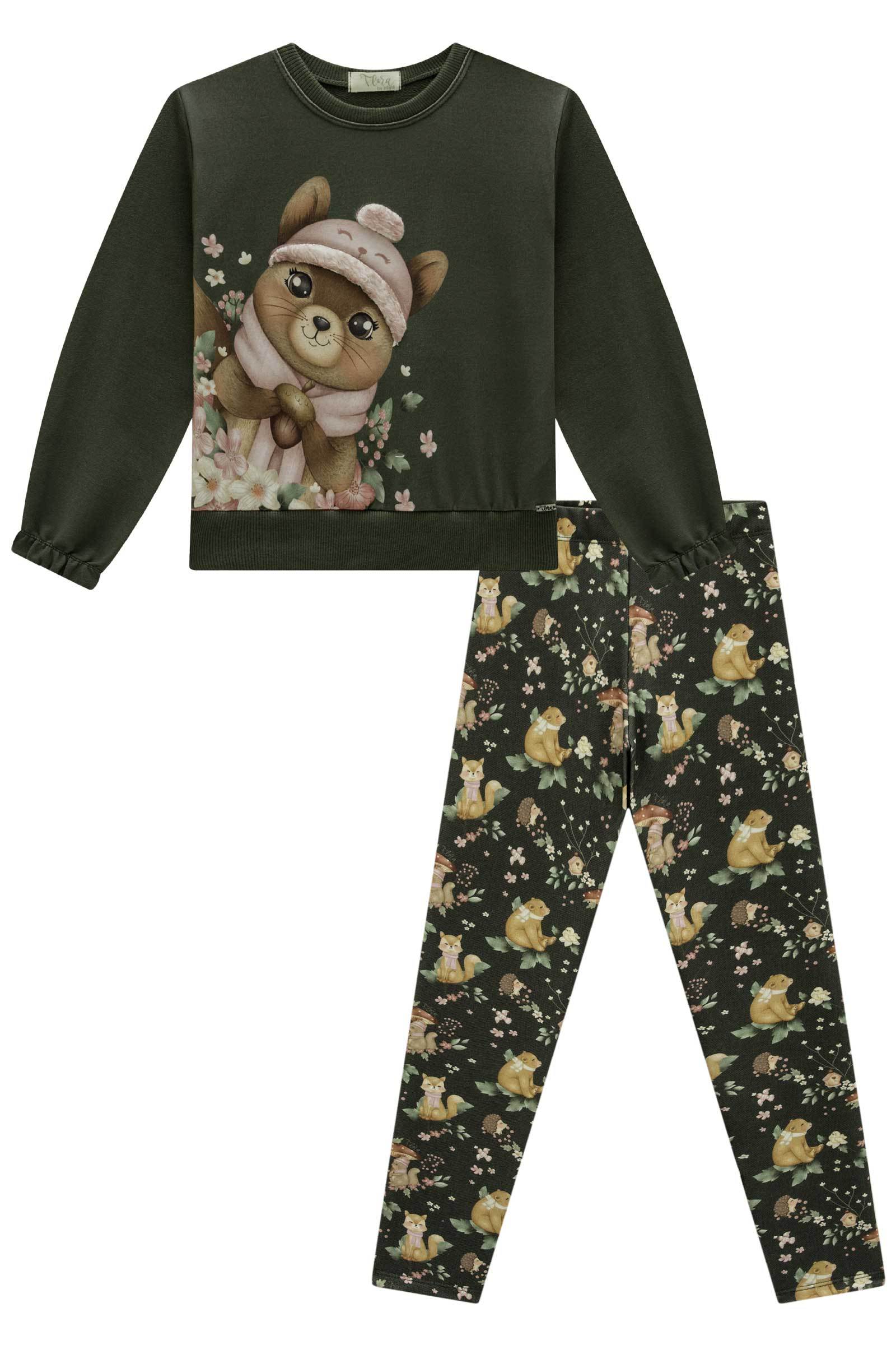 Conjunto de Blusão Boxy em Moletom sem Pelúcia com Calça Legging em Molecotton 79220 Infanti Infantil Menina